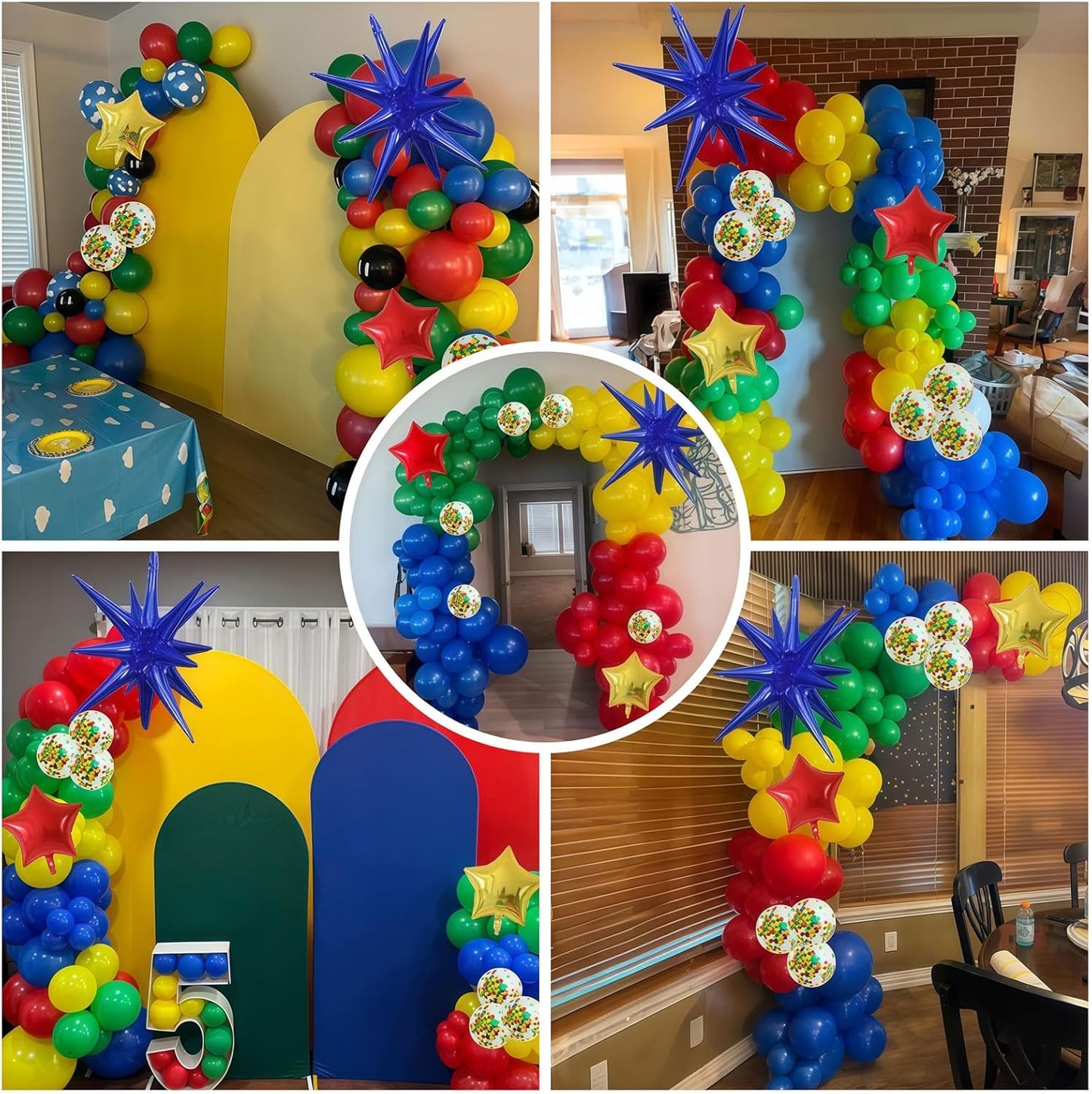 Red Yellow Green Blue Balloon Arch Kit 123Pcs Rainbow Balloons Garland with Star Foil Balloon Cartoon Colorful Birthday Party Balloons for Boys Men Game Baby Shower Carnival Circus School Decorations