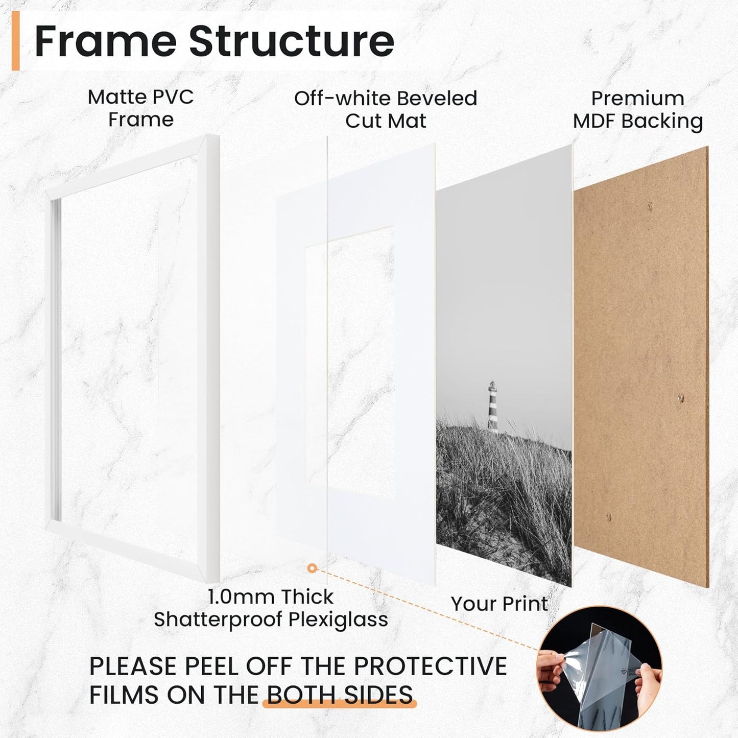 16x24 inch Picture Frame, 16x24 Photo Frames with 12x18 Removable Mat - High Definition Plexiglass - Vertical and Horizontal Display - Wall Hanging Poster Frame - White, 3 Pack