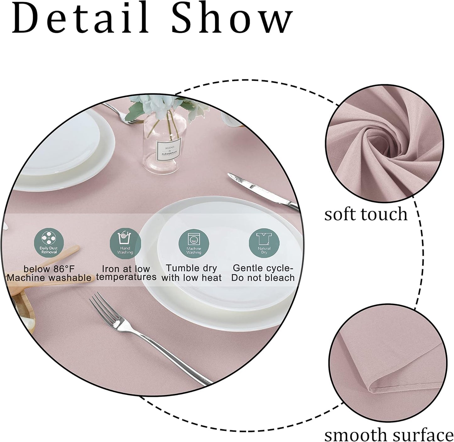 Fitable Rectangle Tablecloth Stain and Wrinkle Resistant Washable Polyester Table Cloth for Buffet Parties and Camping (60x120 inch, Blush)