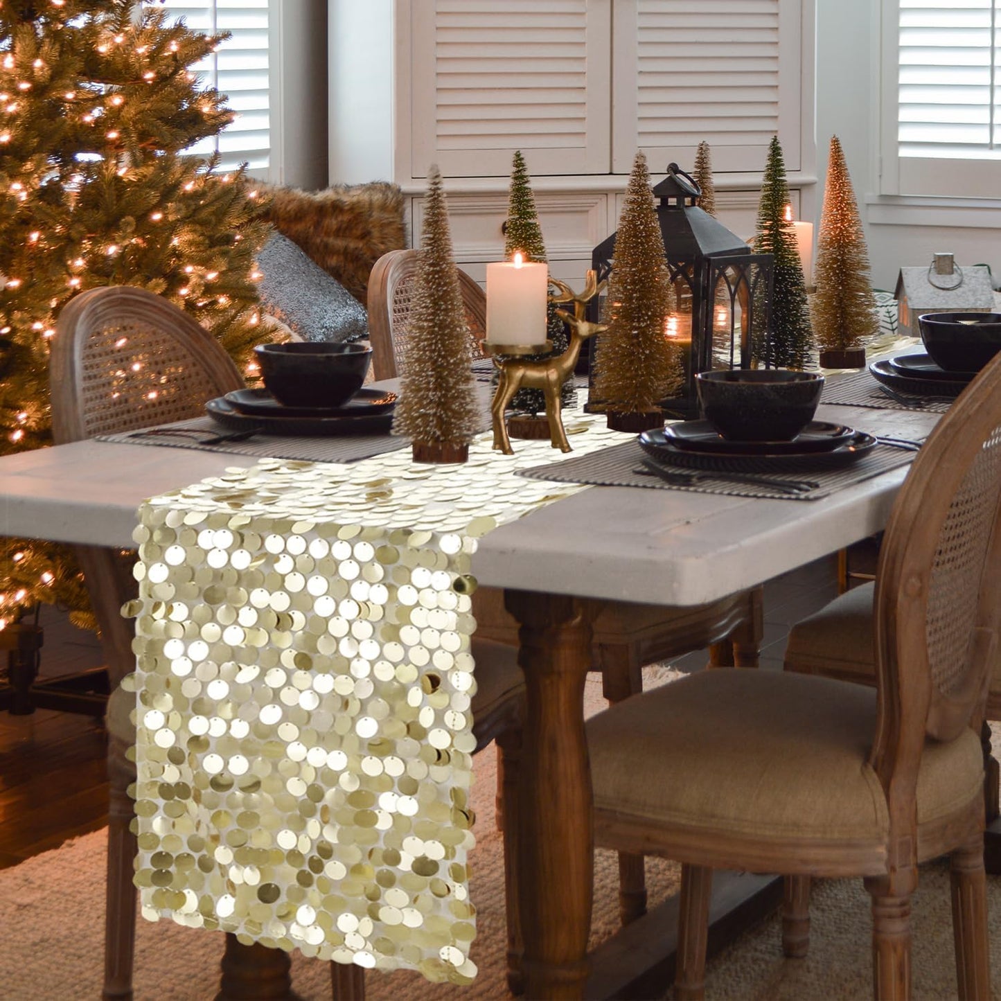 VHH Sequin Table Runner 12 x 108 inches Champagne Table Runner, Glitter Runner for Party Wedding Birthday, Party Spring Easter Rustic, Birthday Supplies Decorations (1 Pack).