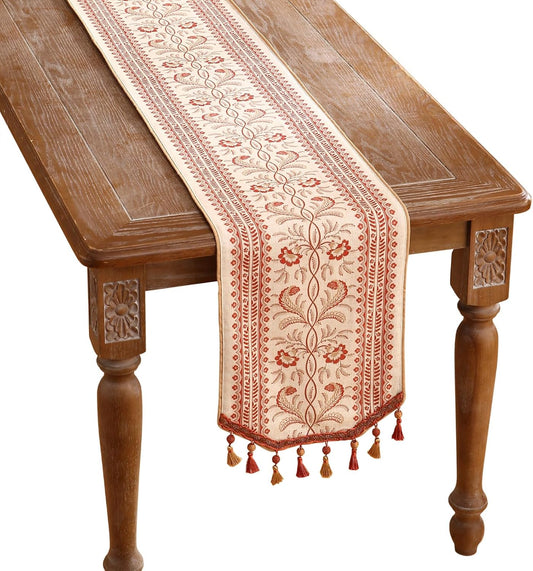 ISAENNE Designer Vintage Linen Table Runner 71 Inches Long,Red Floral Pattern Modern Decor Table Runners for Dining Tables,Thanksgiving,Kitchen Tables,Christmas,Banquet,12"*71"-Chamonix A