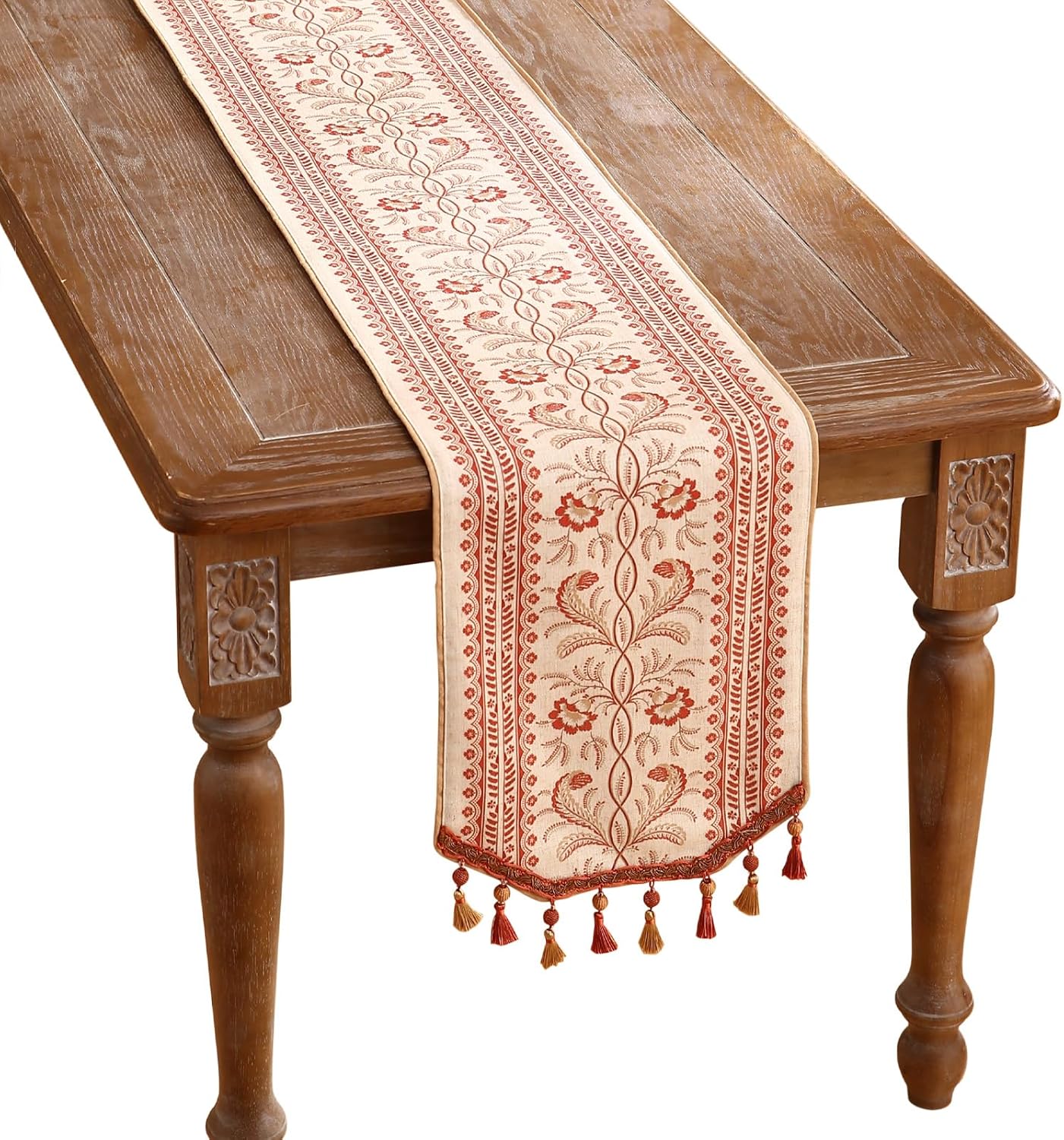 ISAENNE Designer Vintage Linen Table Runner 102 Inches Long,Red Floral Pattern Modern Decor Table Runners for Dining Tables,Thanksgiving,Kitchen Tables,Christmas,Banquet,12"*102"-Chamonix A
