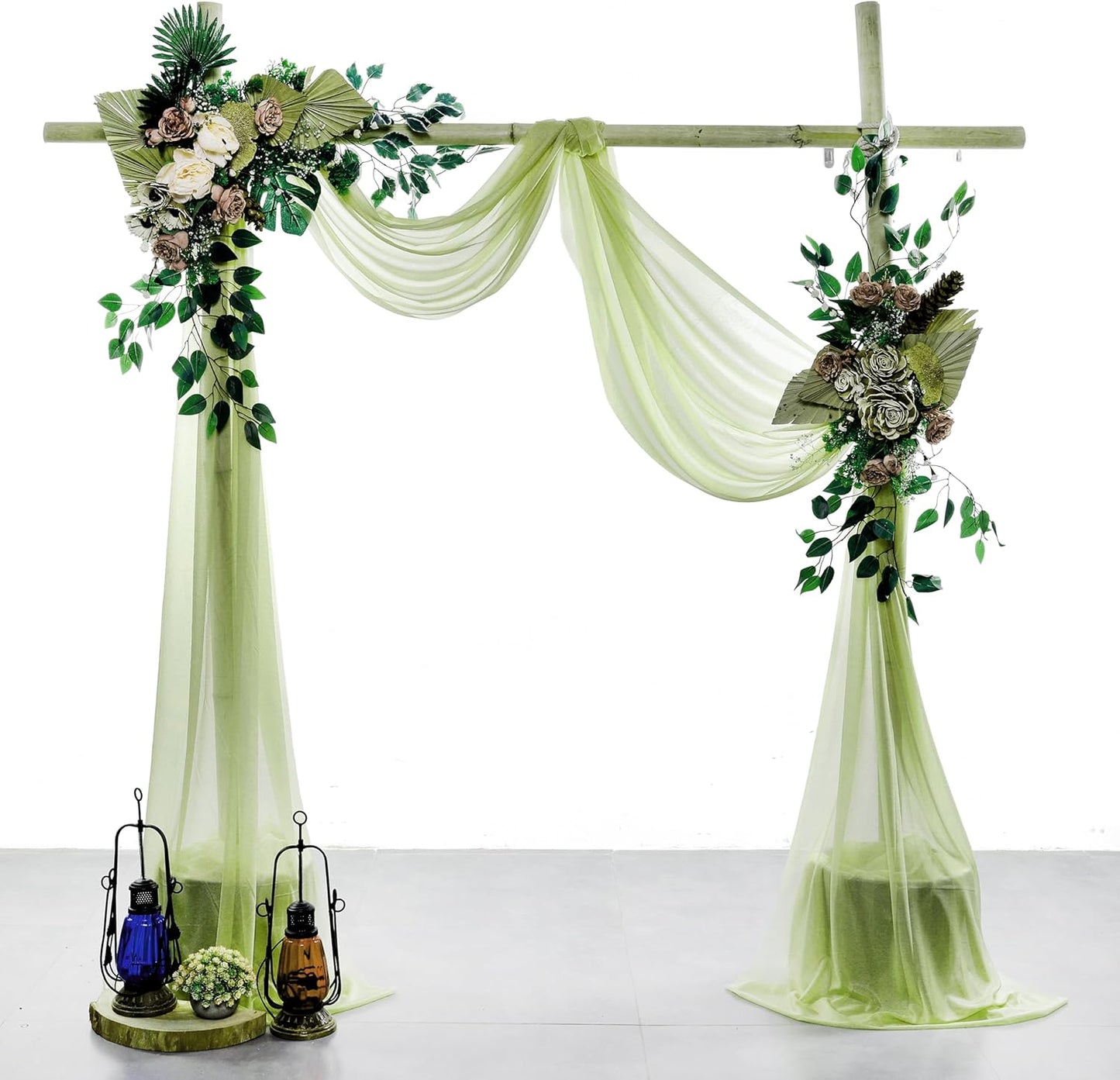VDS Pack of 4 Panel (30 Inch X 20 Feet) Wedding Arch Draping Fabric Sheer Chiffon Fabric Drapery for Wedding Ceremony Reception Swag Backdrop Canopy Chuppah ARBO Altars Decoration (Sage Green)
