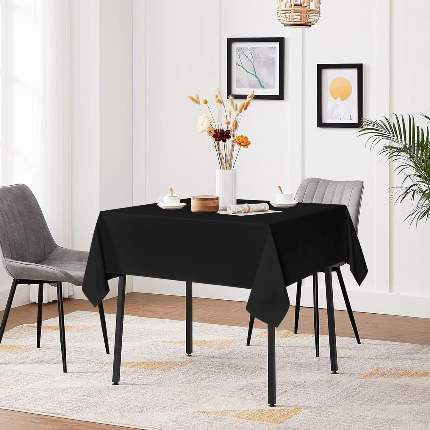 sancua Black Square Tablecloths 85x85 Inch - Fabric Table Cloth for Square or Round Tables, Washable Polyester Table Cover for Outdoor Party, Birthday, Buffet, Resturant