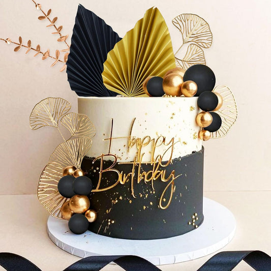 Boho Cake Topper Black Gold Ball Cake Top Man Cake Decorations Roar 1920s Cake Decorations for Baby Shower Party Decorations Wedding Anniversary Party Supplies