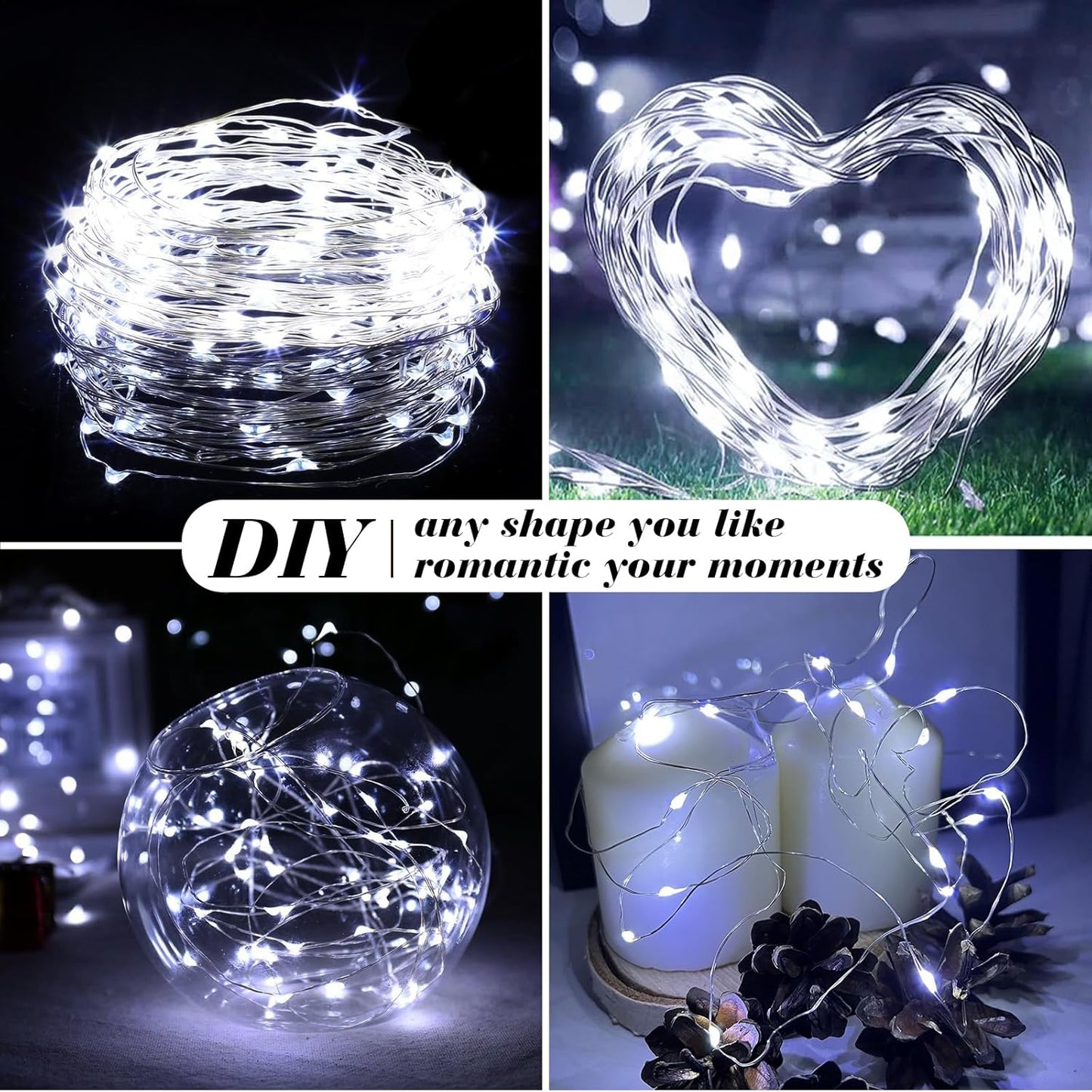 ZGWJ 12 Pack Fairy Lights Battery Operated, 7ft 20 Mini LED Fairy String Lights Silver Wire 3 Modes for DIY, Parties, Wedding, Bedroom, Halloween Christmas Decoration Silver White