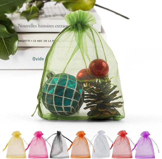 ANZNKU 50 Pack Organza Bags 4 x 6 inch Premium Sheer Drawstring Small Mesh Bag for Candy Jewelry Party Wedding Christmas Favor Gift Bag (Green)