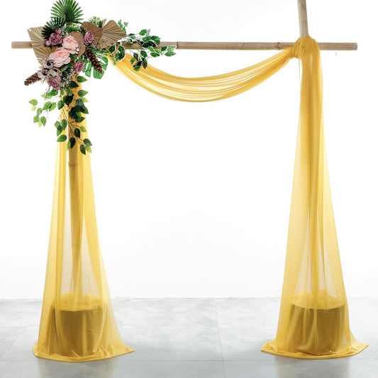VDS Pack of 1 Panel (30 Inch X 50 Feet) Wedding Arch Draping Fabric Sheer Chiffon Fabric Drapery for Wedding Ceremony Reception Swag Backdrop Canopy Chuppah ARBO Altars Decoration (Gold)