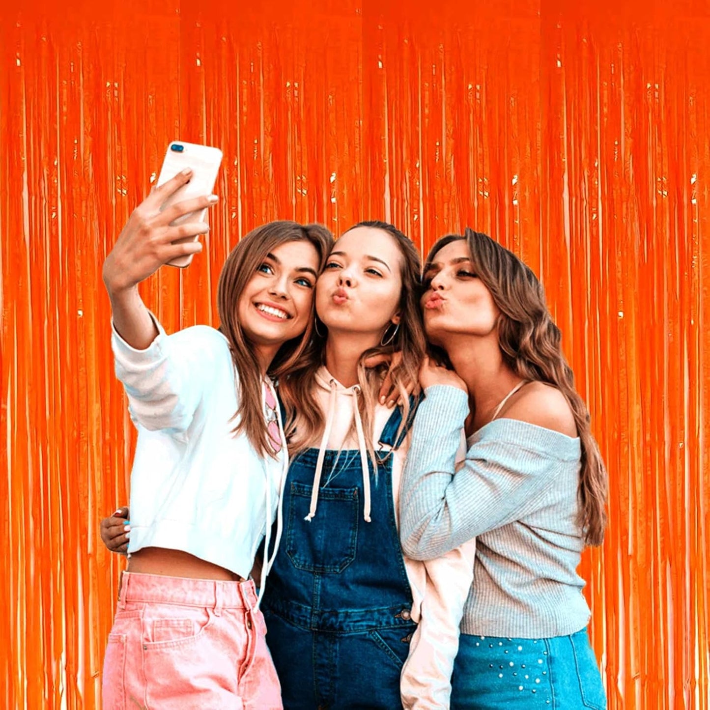 4 Pack Macaron Orange 8.2Ft Tinsel Foil Fringe Curtain Backdrop, 3.28Ft Metallic Streamers for Photo Booth Props Bachelorette Birthday Halloween Christmas Party Decoration