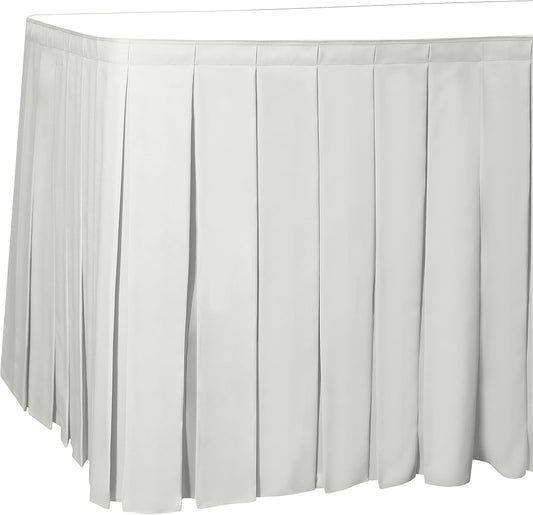 Ultimate Textile Pleat Polyester Fabric Table Skirt - Machine Washable Flame Resistant with Clips for Events, Weddings & Trade Shows, Cut & Sewn in Paterson, NJ - Ivory, 7' Box Pleat