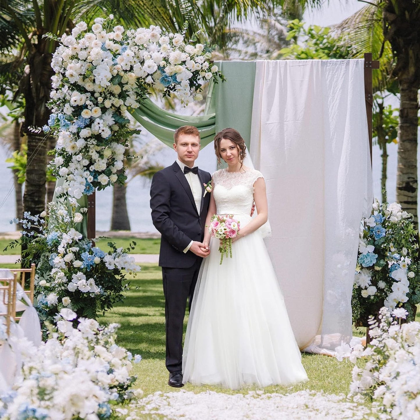 7.2FT Wooden Wedding Arch Square Wood Arches Arbor Backdrop Stand for Ceremony Indoor Outdoor Wedding Party Proposal Scene Garden Beach Forest Rustic Boho Decoration