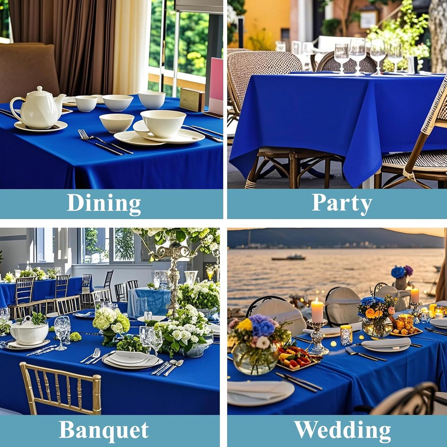 VidaFete Tablecloth 2 Pack 90*132inch Rectangle Table Cloth Polyester, Stain Wrinkle Resistant Polyester Dining Table Cover for Kitchen Dinning Party Wedding Rectangular Buffet Decoration(Royal Blue)