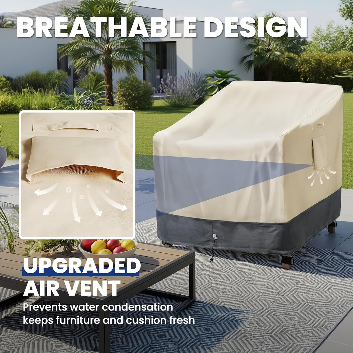 2 Pack Extra Heavy Duty Waterproof Patio Chair Covers for Outdoor / Swivel/ Rocking Chair - Medium Adirondack Chair Covers with Air Vent, 30"W x 34"D x 38.5"H