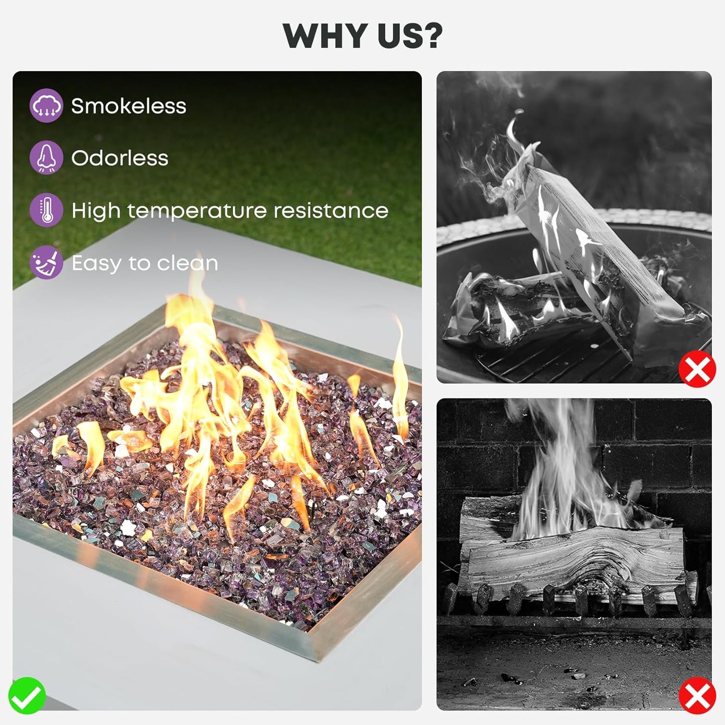 Stanbroil 10-Pound Fire Glass - 1/4 inch Reflective Tempered Fire Glass for Fireplace Fire Pit, Violet Reflective