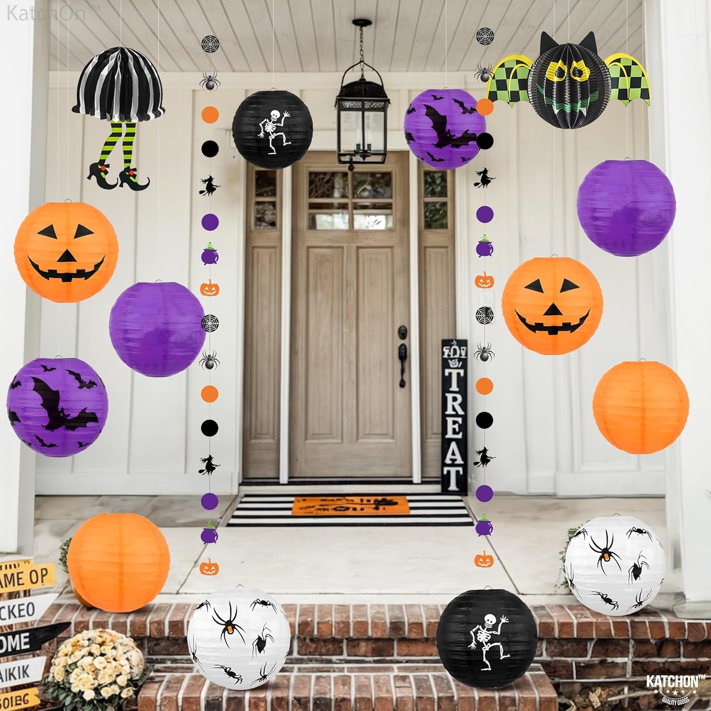 KatchOn, Halloween Hanging Paper Lanterns Set - Pack of 15 | Halloween Paper Lanterns, Halloween Honeycomb Decorations for Halloween Decorations | Halloween Garland for Halloween Party Decorations