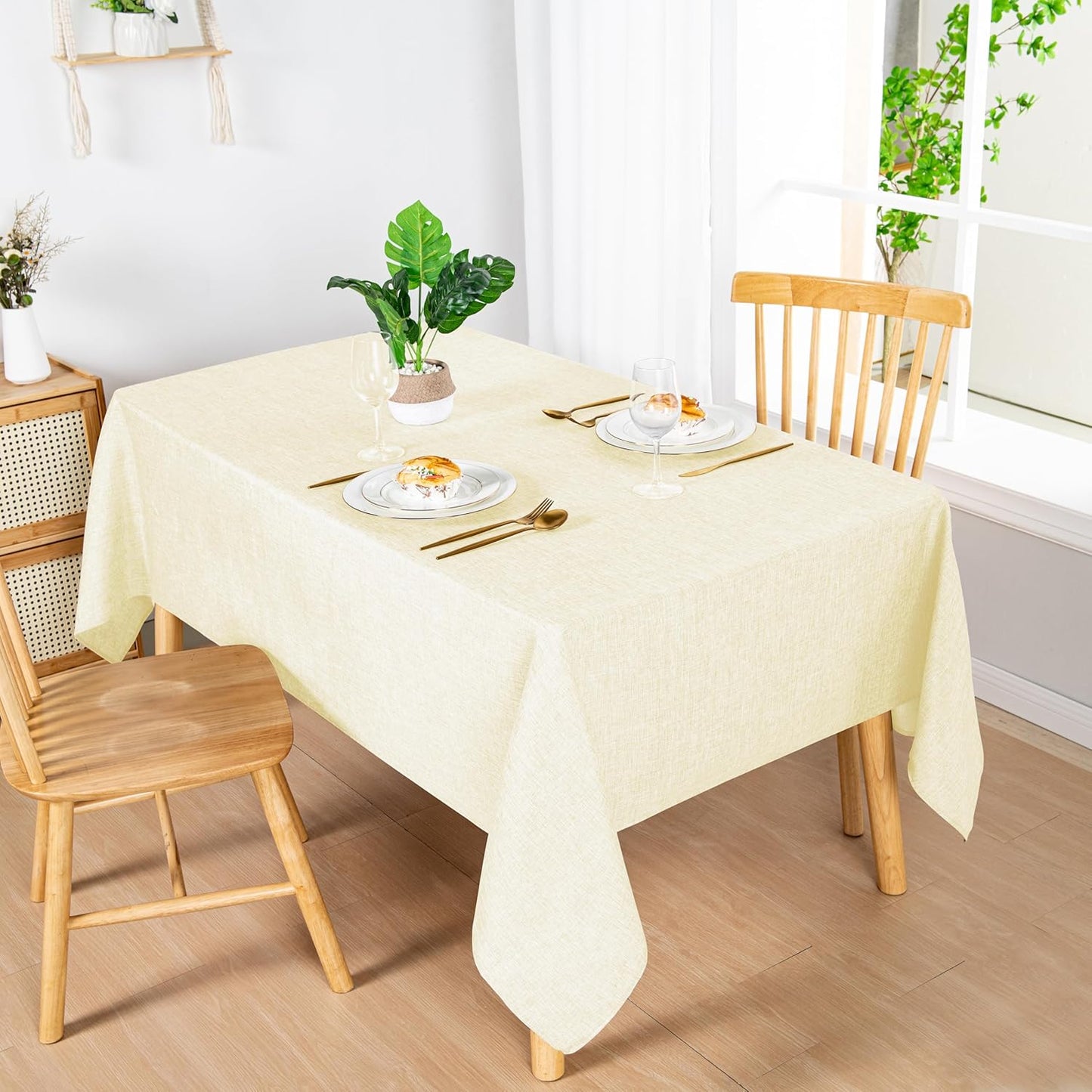 Hiasan Faux Linen Rectangle Tablecloth - Wrinkle and Stain Resistant Washable Table Cloth for Kitchen Dining Room Holiday Table Cover for Dinner, Champagne, 54 x 108 Inch