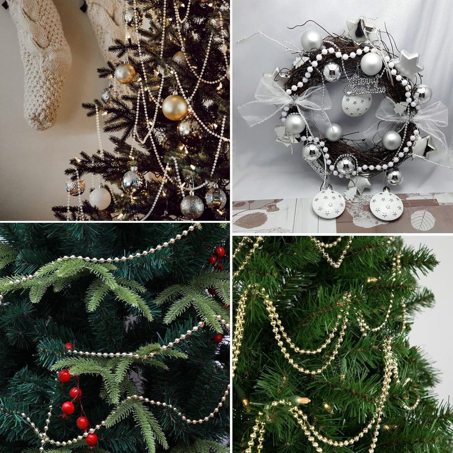 29.5 FT Pearl Beads Garland for Decoration, 10MM Craft Pearl Beads String Spool Ivory Color Faux Pearl Strand Roll for DIY Craft Wedding Party Christmas Tree Decoration