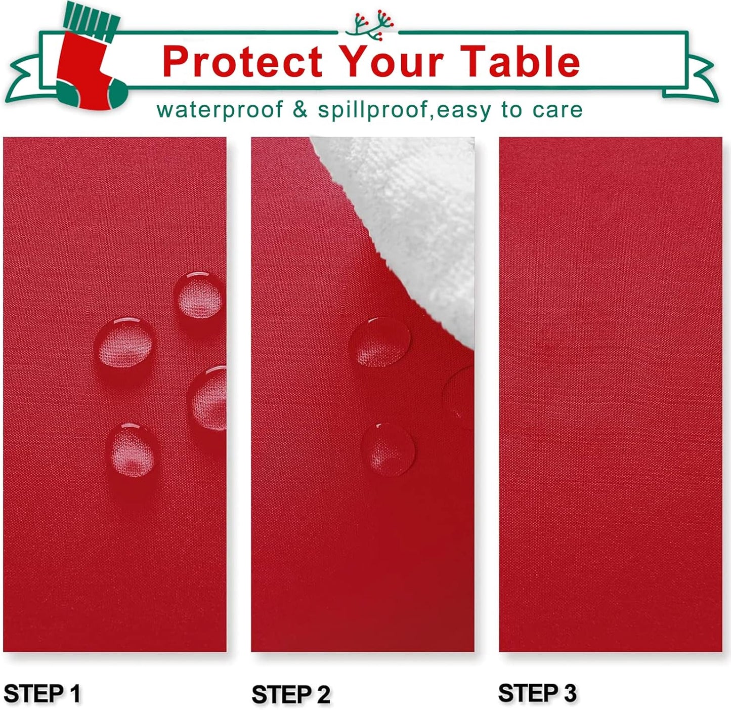 Hiasan Red Tablecloth for Rectangle Tables - Waterproof and Spillproof Washable Christmas Fabric Table Cloth for Dining Room Kitchen Party, 60 x 102 Inch