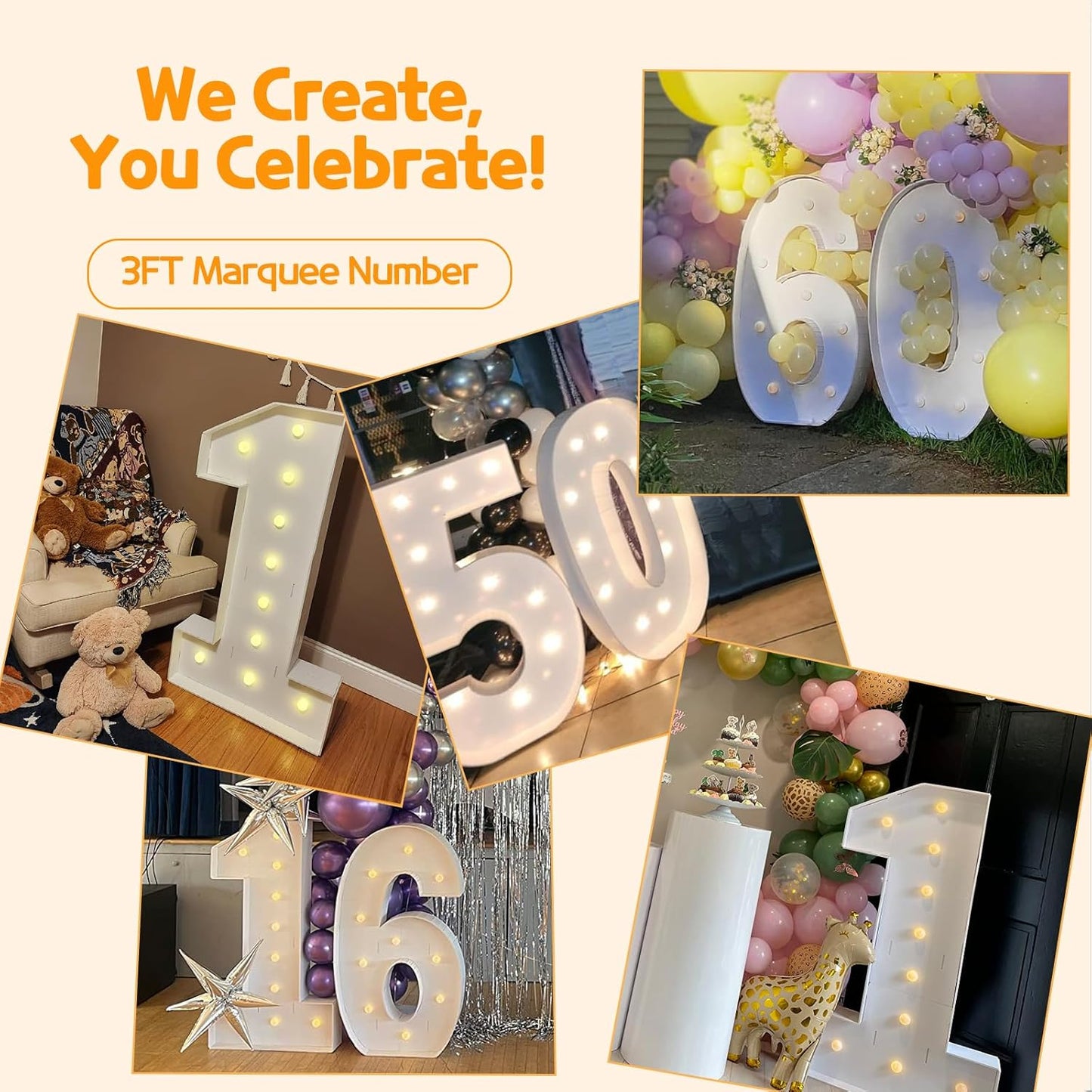 Marquee Numbers 3 Feet Tall Large Light Up Numbers 6th 16th Sweet Sassy and Six Birthday Decorations Girl Boy Big Yellow Light Outdoor Anniversary Decorations Balloon Arch Kit Party Backdrop 6
