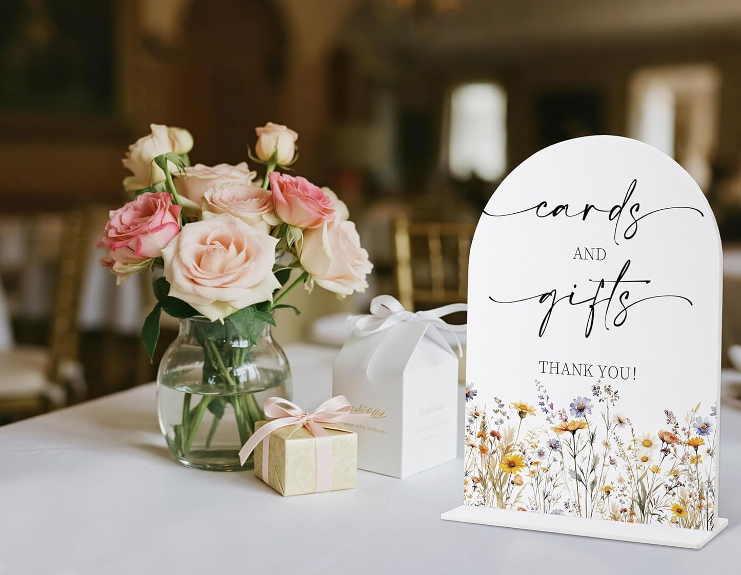 Wedding Signs for Ceremony and Reception, Boho Floral Cards And Gifts Sign, Wedding Signage with Stand, Bridal Shower Table Centerpieces, Supplies for Engagement Reception and Event Party, 30