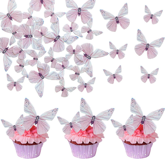 Ephlyn 72Pcs Edible 3D Butterfly Cupcake Toppers Cute Butterfly Picks Realistic 3D Butterfly Cupcake Decorations for Butterfly Theme Baby Shower Bridal Shower Birthday Decorations Purple