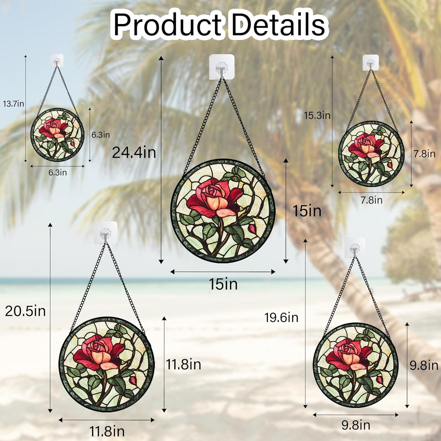 Stained Glass Window Hanging, Red Rose Flowers Sun Catcher for Door Garden Home Decor Suncatcher Christmas Mother's Day Birthday Gifts for Women Lovers Men Wife Girlfriend Mom Nana 15 in