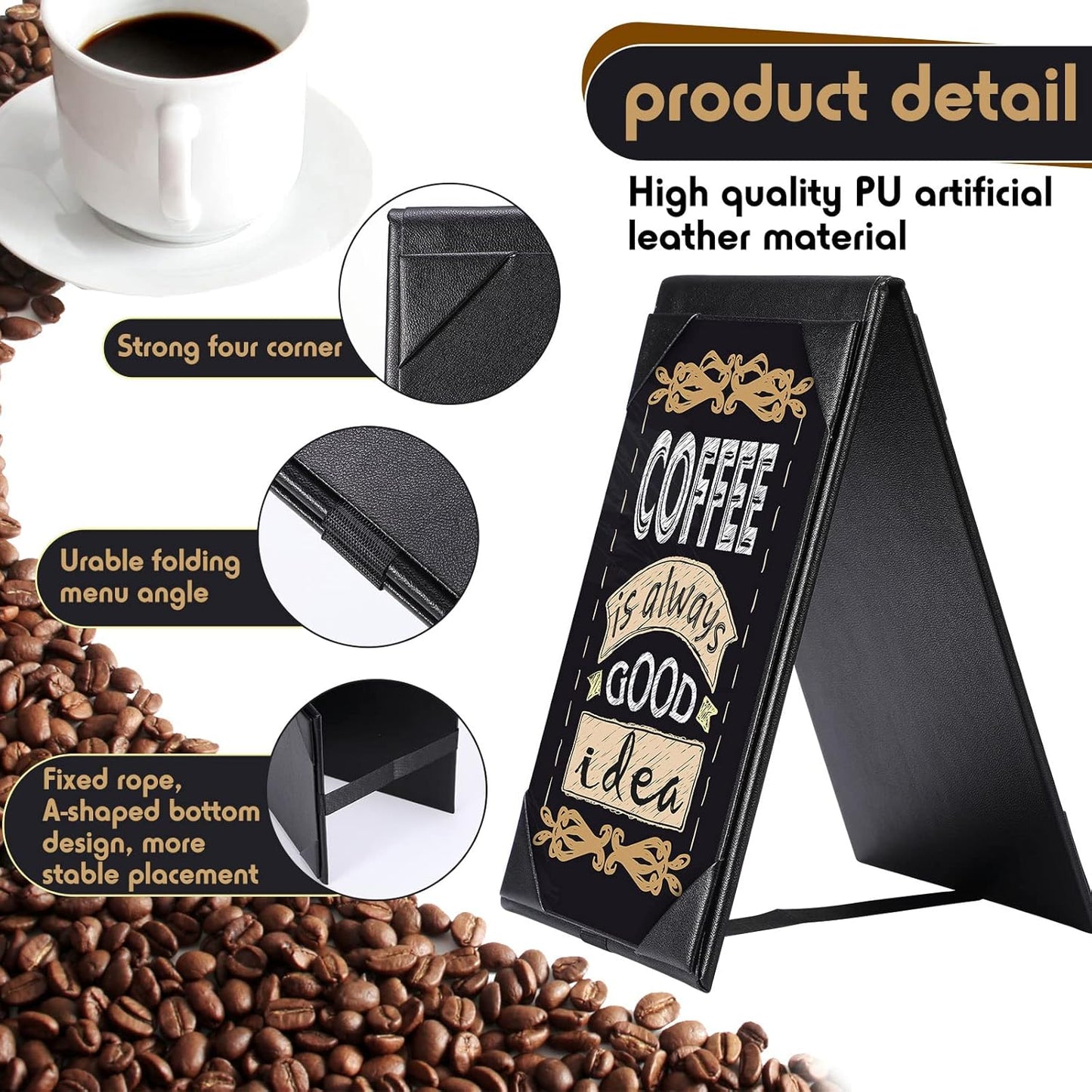 Gerrii Leatherette Table Tents Black PU Leather Menu Covers Bulk Double Sided Frame Sign Holders 2 Side Drink Dessert Menu Folders for Restaurant Coffee Cafe Bar Wedding Supplies(40 Pack,4 x 6 Inch)