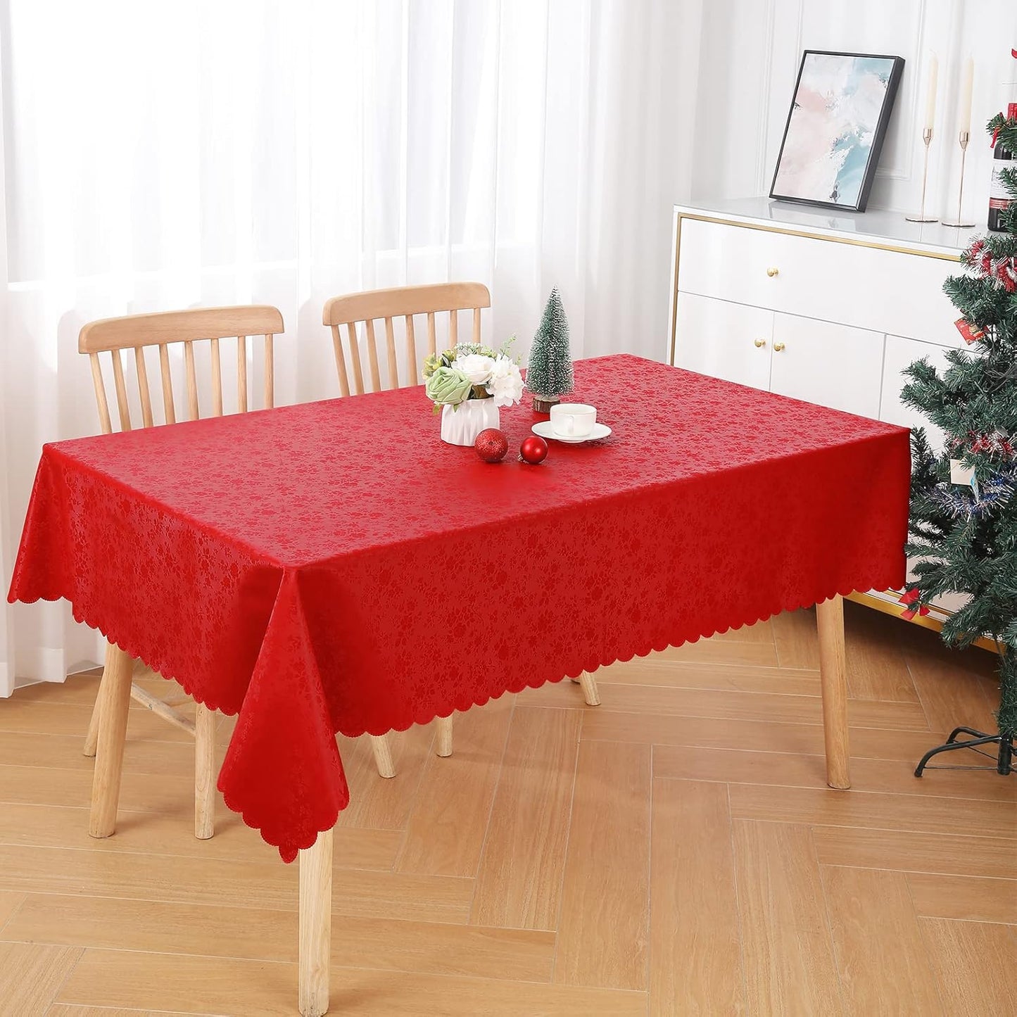 Smiry Rectangle Table Cloth, Waterproof Heavy Duty Vinyl Tablecloths, Wipeable Washable Table Cover for Kitchen and Dining Room (Red, 60" X 84")