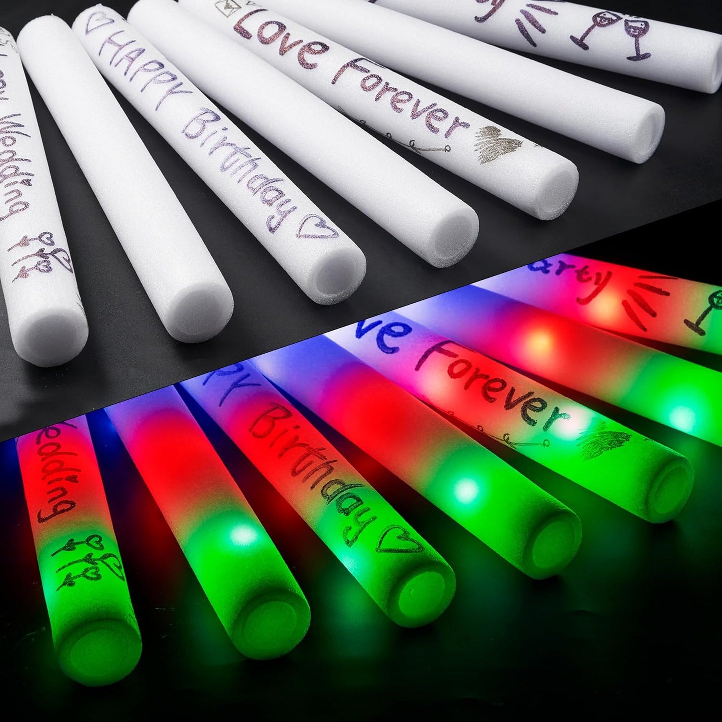 JOYIN 42 PCS LED Light Up Foam Sticks, Glow Sticks Party Favors Bulk with 3 Modes Color Flashing Glow Party Supplies for Halloween, Spooky Celebrations, Wedding, Camping, Birthday, Raves, Carnival