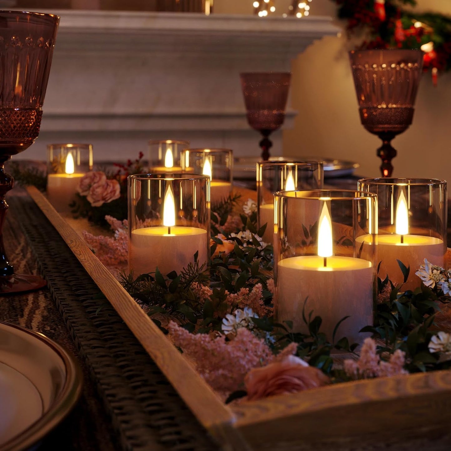 6Pack Flickering Flameless LED Candles with Remote & Timer, Battery Powered - Small Pillar & Votive, Clear (2"X3")