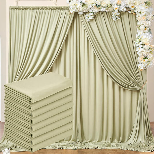 40 ft x 10 ft Wrinkle Free Sage Green Backdrop Curtain for Parties, Thick Green Polyester Photo Backdrop Drapes for Baby Shower Wedding Engagement Birthday Party Backdrop Stand,5ft x 10ft 8 Panels