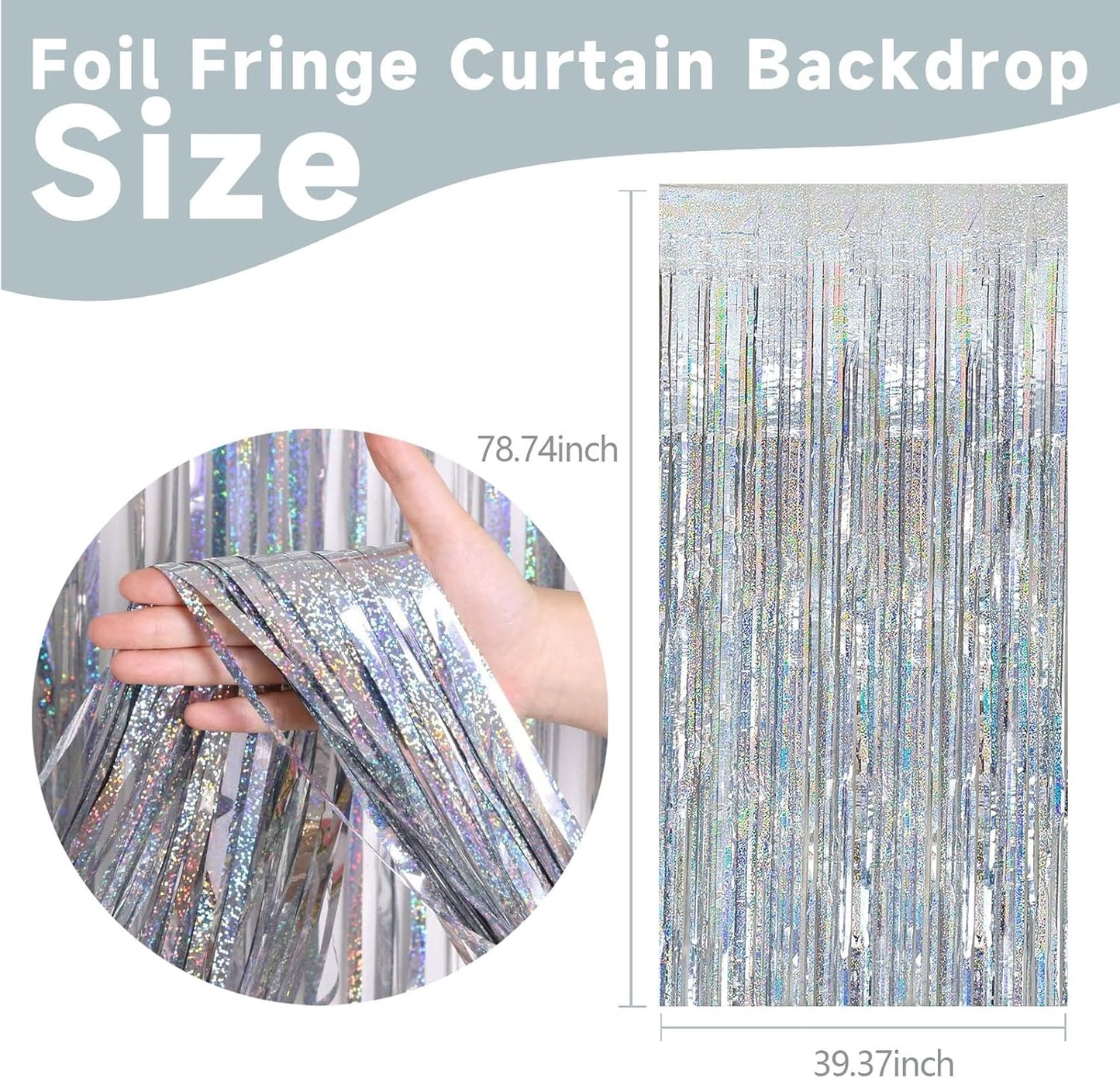 5 Pack Silver Glitter Streamers Party Decorations Tinsel Foil Fringe Curtains Christmas Birthday Bachelorette Party Wedding Decor Supplies