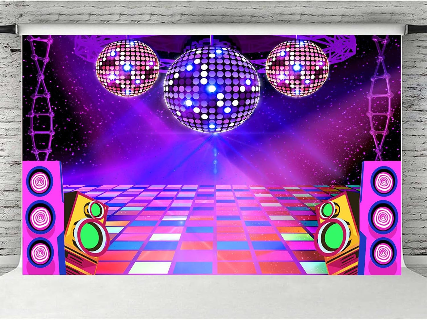 Dance Party Backdrop Retro 80s 90s Theme Stage Dance Ball Music Birthday Party Decoration DJ Photography Background 8 x 6 ft for Baby Shower Picture Photo Shoot Polyester Fabric,Purple
