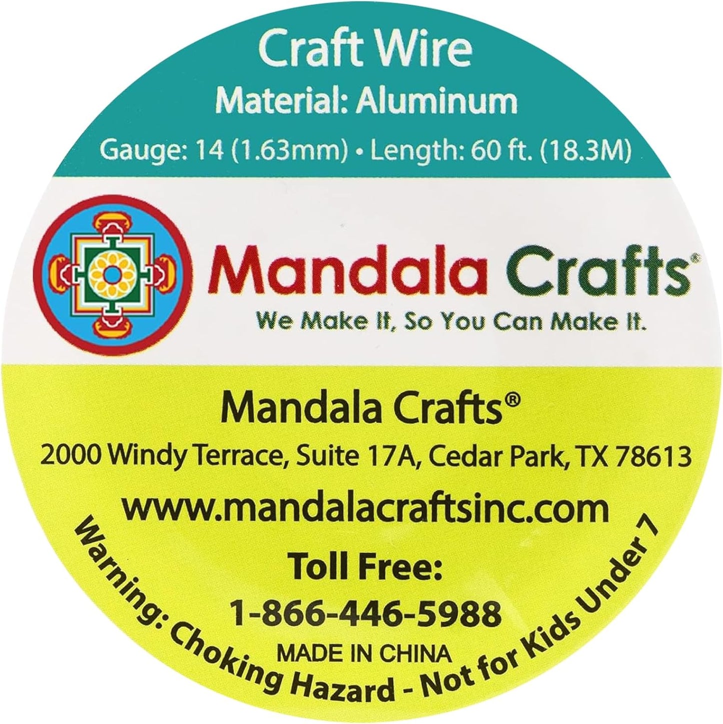 Mandala Crafts 14 Gauge Anodized Aluminum Craft Wire for Jewelry Making - 60 FT Colored Flexible Turquoise Wire - Bendable for Bonsai Armature Crafting Sculpting