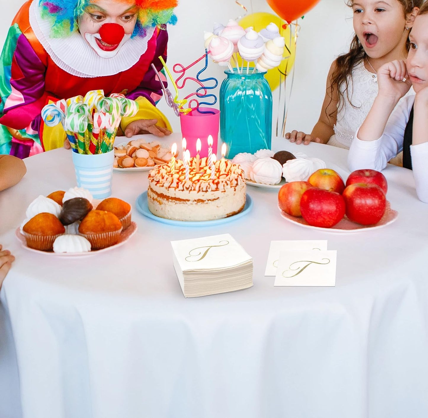 Gift Boutique 100 Gold Monogram Cocktail Napkins Letter T Disposable Paper Pack Elegant Metallic Golden Foil Hand Napkin for Powder Room Wedding Holiday Birthday Party Baby Shower Decorative Towels