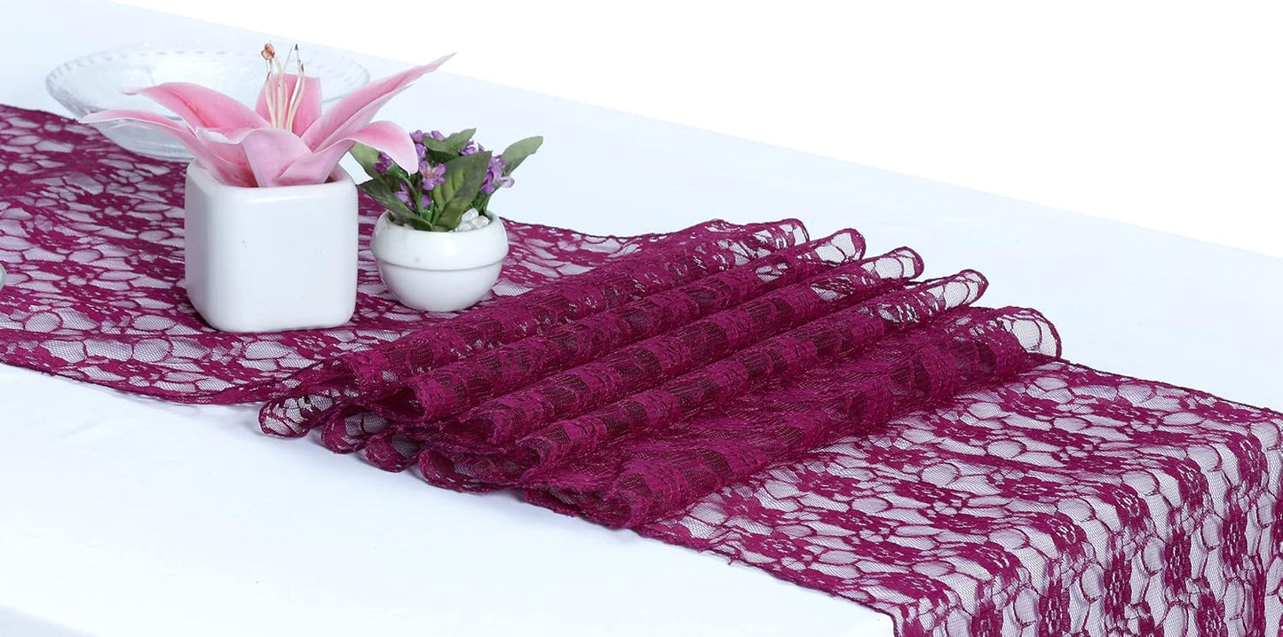 MDS Pack of 20 Wedding 12 x 108 inches Lace Table Runner for Wedding, Decorations for Birthday Parties, Banquets, Graduations, Engagements, and Runners fit Rectangle, Round Table- Eggplant