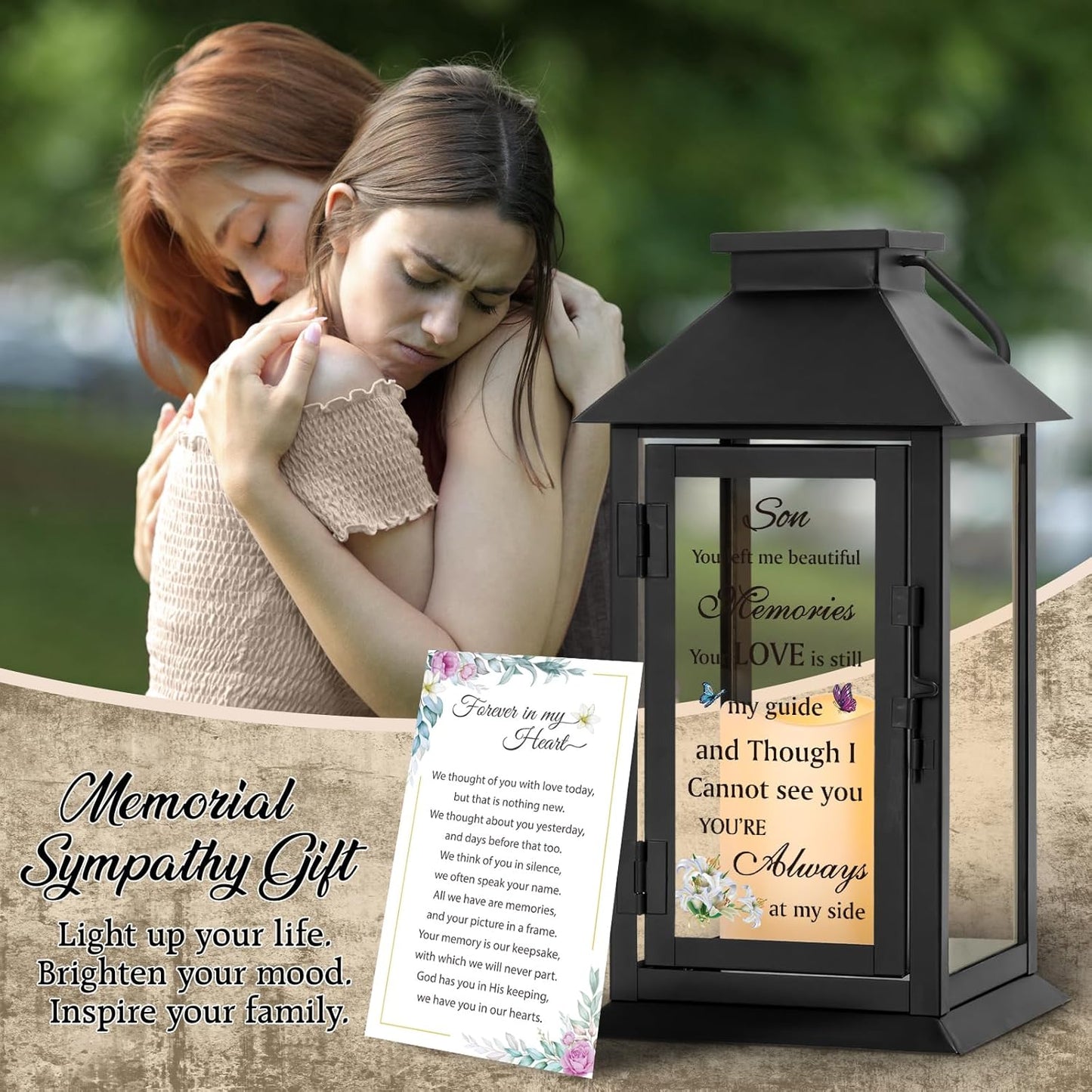 Memorial Gifts Memorial Lantern for Loss of Son in Memory of Son Bereavement Gifts Loss of Son Sympathy Gift for Son Remembrance Gifts Sympathy Lantern with LED Candle