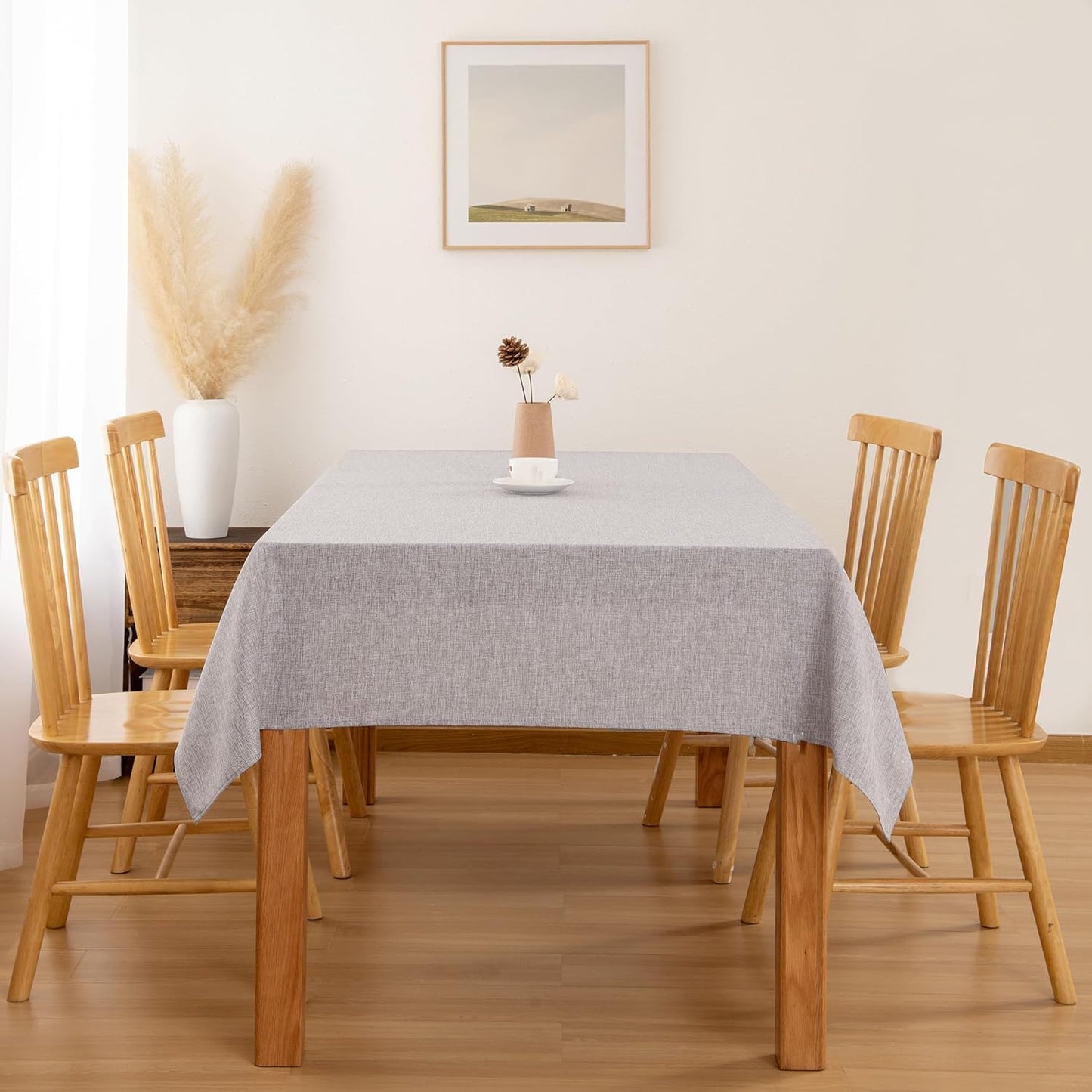 Hiasan Faux Linen Rectangle Tablecloth - Wrinkle and Stain Resistant Washable Table Cloth for Kitchen Dining Room Holiday Table Cover for Dinner, Stone, 60 x 140 Inch