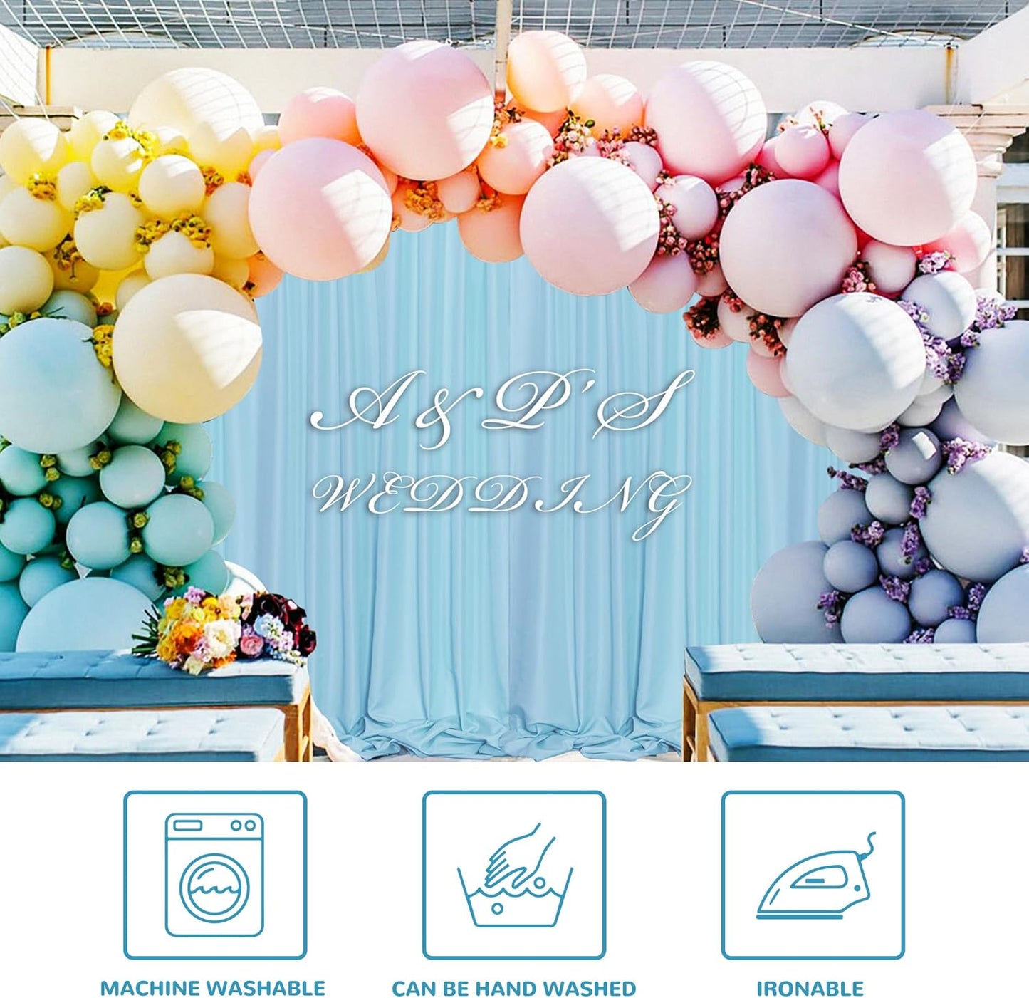MEETSKY 10x 10 Baby Blue Backdrop Curtain for Baby Shower Parties Rod Pocket Light Blue Curtains Backdrop Drapes Fabric Decoration for Birthday Party Photography 5ft x 10ft,2 Panels