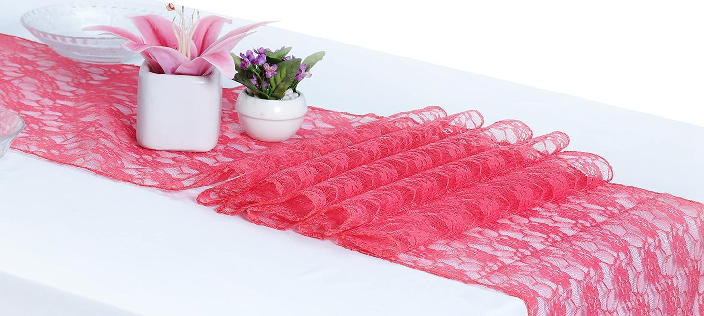 MDS Pack of 20 Wedding 12 x 108 inches Lace Table Runner for Wedding, Decorations for Birthday Parties, Banquets, Graduations, Engagements, and Runners fit Rectangle, Round Table- Coral