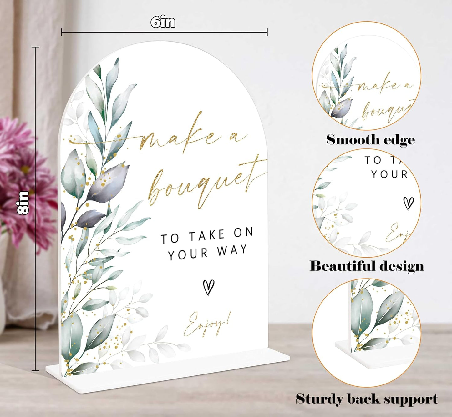 Acrylic Wedding Signs, Greenery Theme Make a Bouquet Sign, Wedding Reception Signage, Bridal Shower Table Decor with Stand, Engagement, Anniversary, Newlywed Events and Parties Supplies, 02