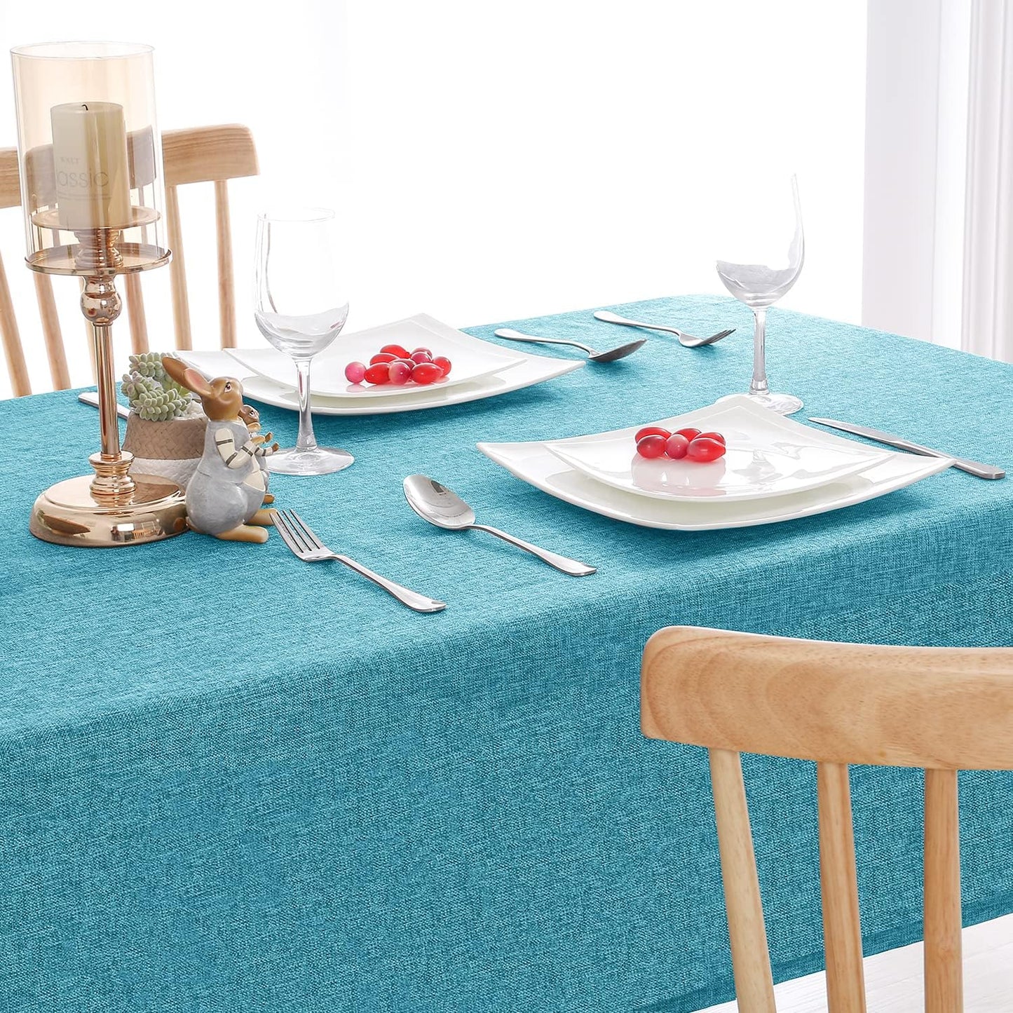 Hiasan 2 Pack Faux Linen Square Tablecloth - Wrinkle and Stain Resistant Washable Table Cloth for Kitchen Dining Room Holiday Table Cover for Party Dinner, Teal, 54 x 54 Inch
