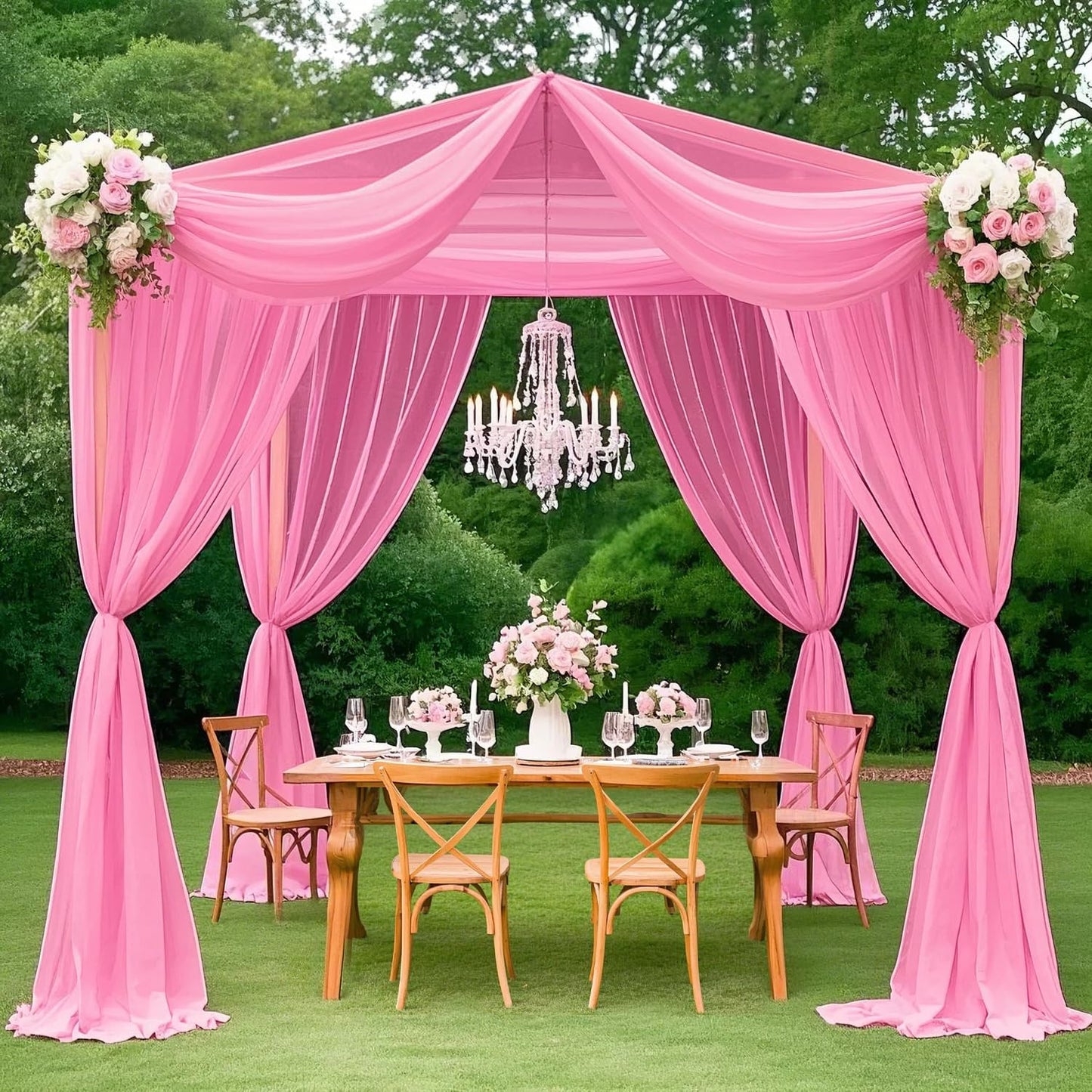 MODFUNS 4 Panels Pink Ceiling Drapes for Weddings 5x20FT Wedding Arch Draping Fabric Sheer Chiffon Curtains for Backdrop Wedding Ceiling Curtain Chiffon Fabric Drapery Wedding Stage Hall Ceiling Decor