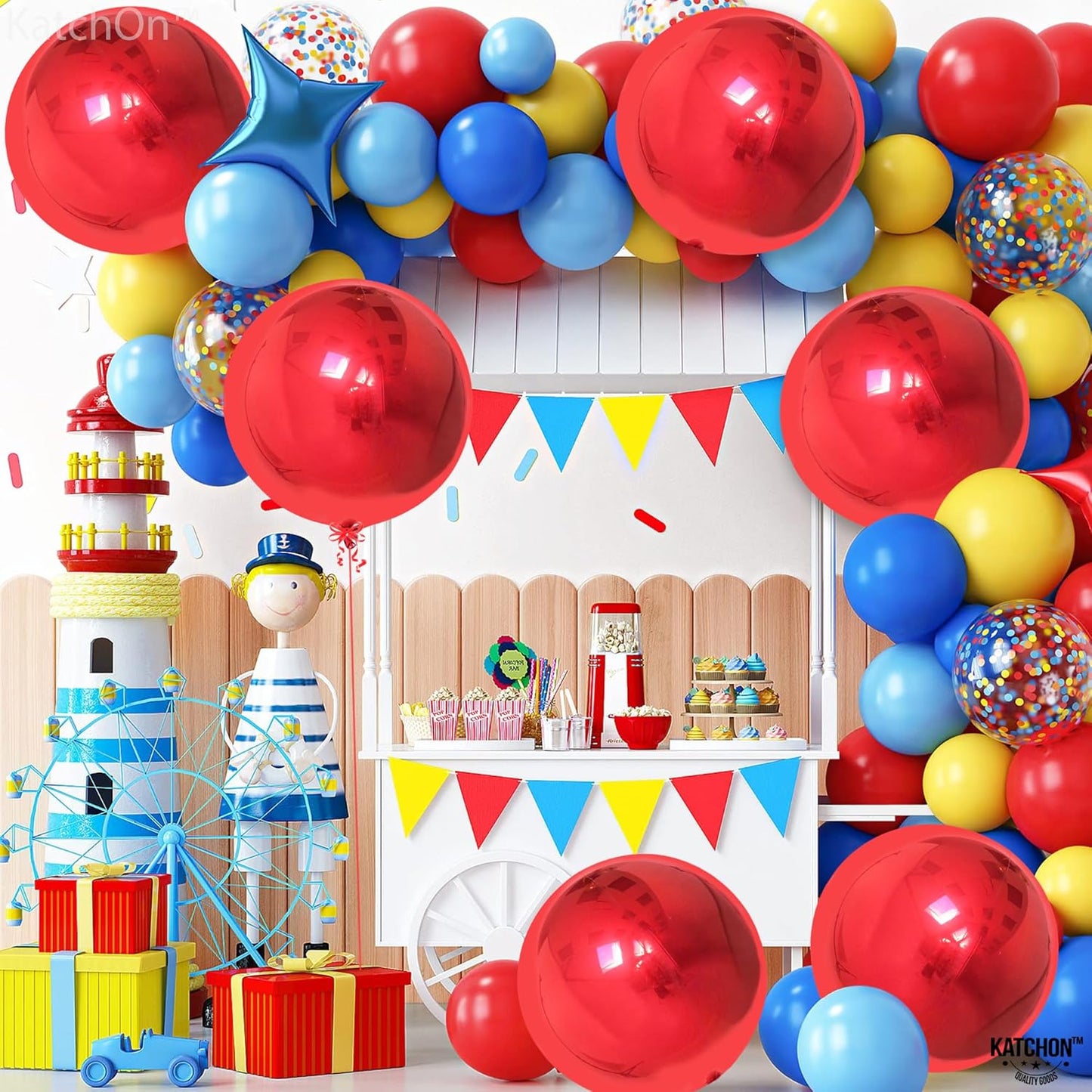 KatchOn, Red Foil Balloons - Big 22 Inch, Pack of 6 | 4D Sphere Metallic Red Balloons for Happy Birthday Decorations, Carnival Decoration, Wedding Decoration, Anniversary Decorations