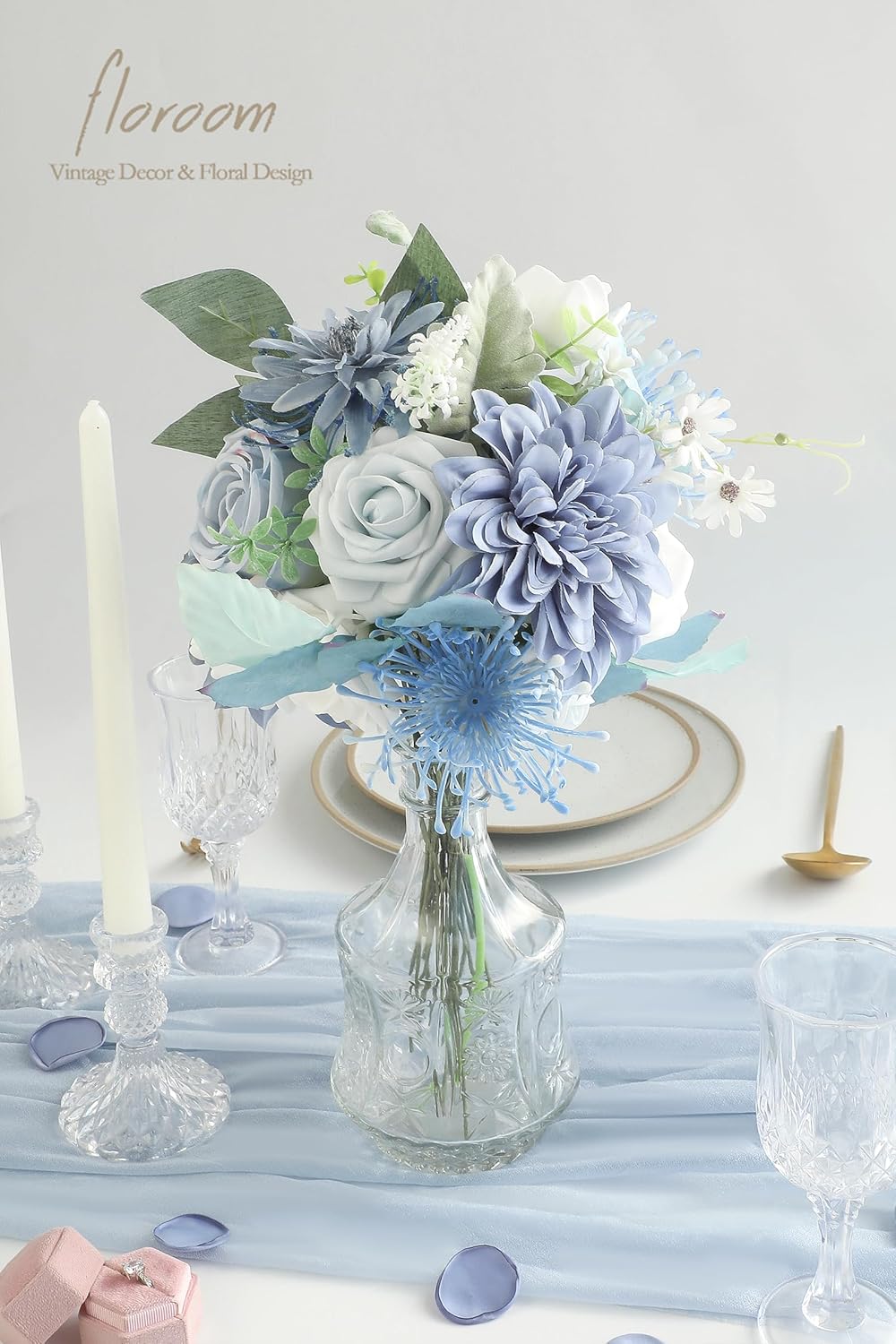 Floroom 300pcs Rose Petals Dusty Blue Faux Silk Flower Petals for Wedding Flower Girl Basket Aisle Scatter Dinner Table Centerpieces Party Confetti Bridal Shower Romantic Night Decoration