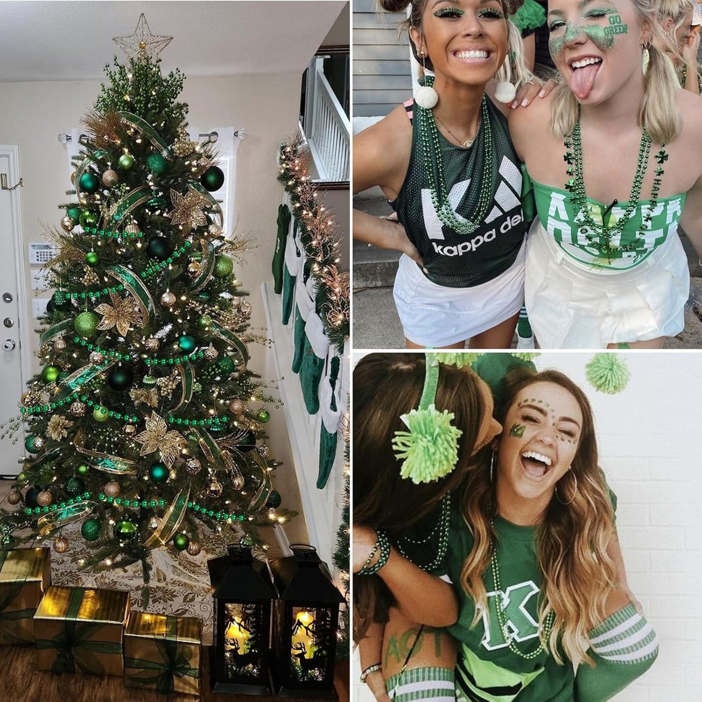 [98 Feet] Green Pearl Beads Garland, 6MM 33 Yards Green Faux Pearl Beads String Roll Bulk for DIY Craft Christmas Tree Wedding Party Decoration