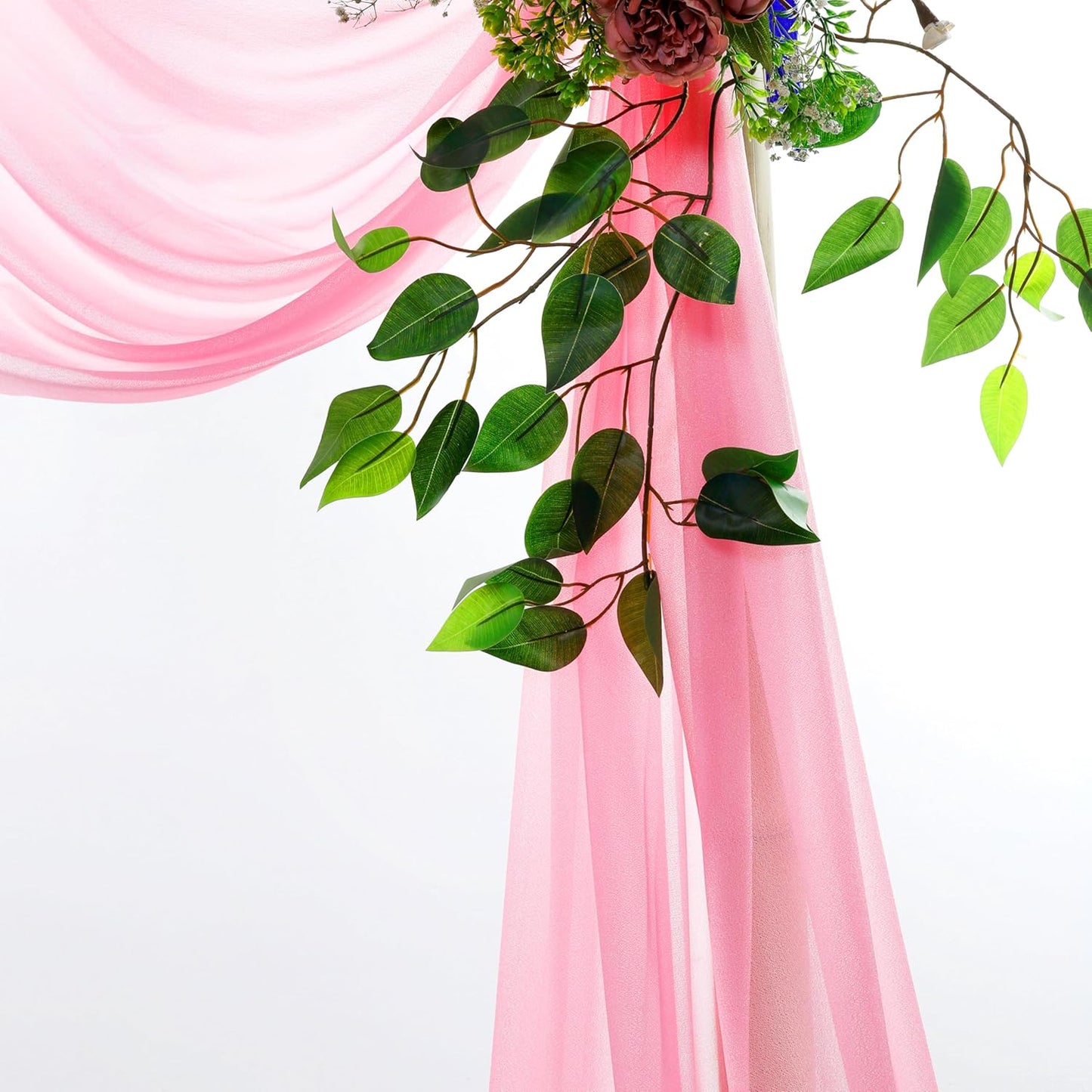 VDS Pack of 2 Panel (30 Inch X 100 Feet) Wedding Arch Draping Fabric Sheer Chiffon Fabric Drapery for Wedding Ceremony Reception Swag Backdrop Canopy Chuppah ARBO Altars Decoration (Coral)