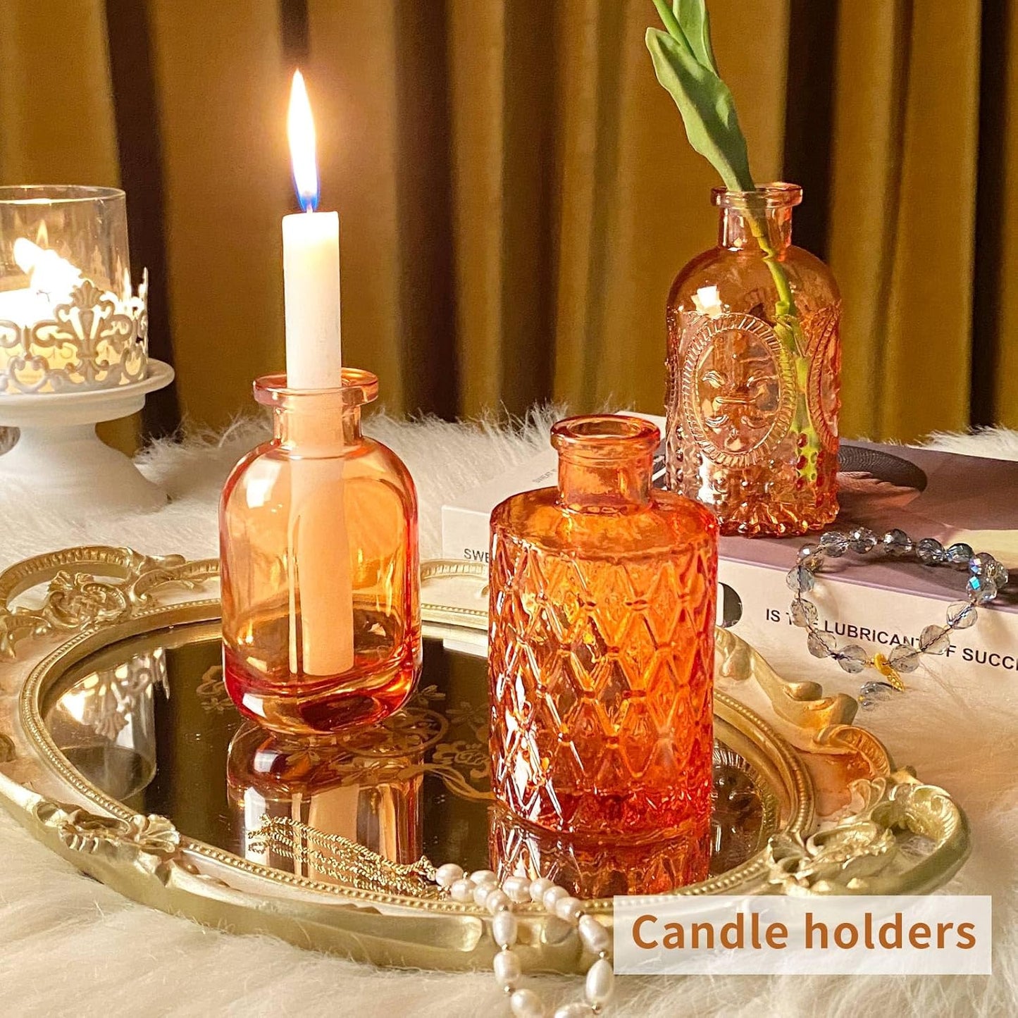 Valentine's Day Glass Bud Vases,Versatile Small Bud vases for Home and Wedding Decor, Exquisite Bridal Shower Table Centerpieces,Aromatherapy Bottles,Candle Holder, Gifts Idea(Pack of 30,Amber)