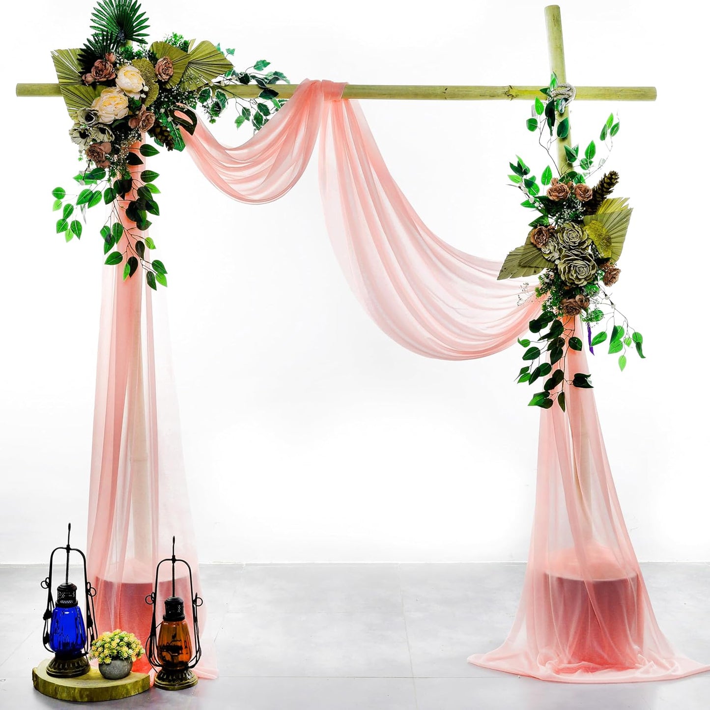 VDS Pack of 4 Panel (30 Inch X 20 Feet) Wedding Arch Draping Fabric Sheer Chiffon Fabric Drapery for Wedding Ceremony Reception Swag Backdrop Canopy Chuppah ARBO Altars Decoration (Peach)