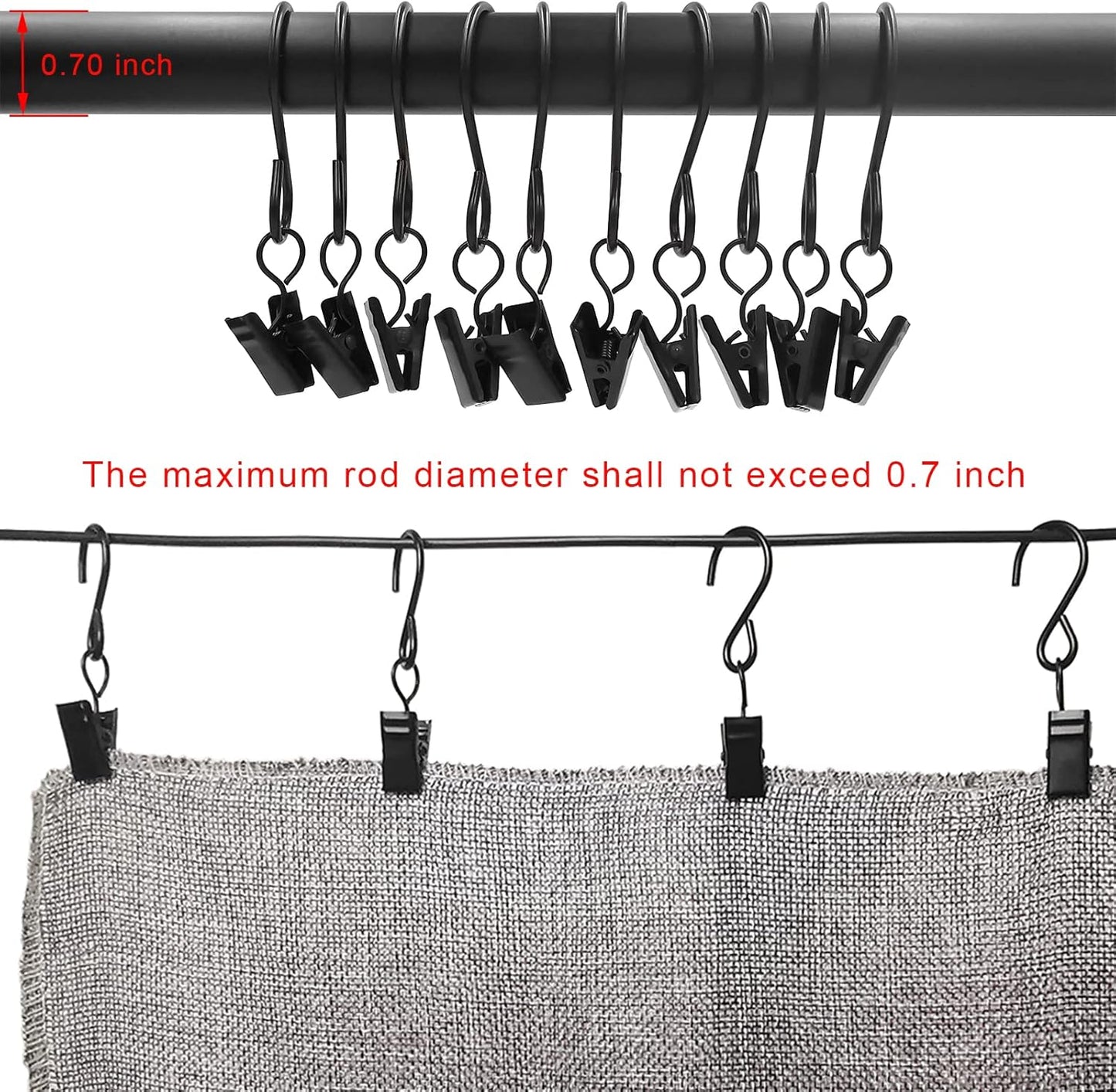 Stainless Steel S Hooks Curtain Clips, 50 Pack Hanging Party Lights Clips, Hangers Gutter Photo, Art Craft Display, 3 Inch Long, Black